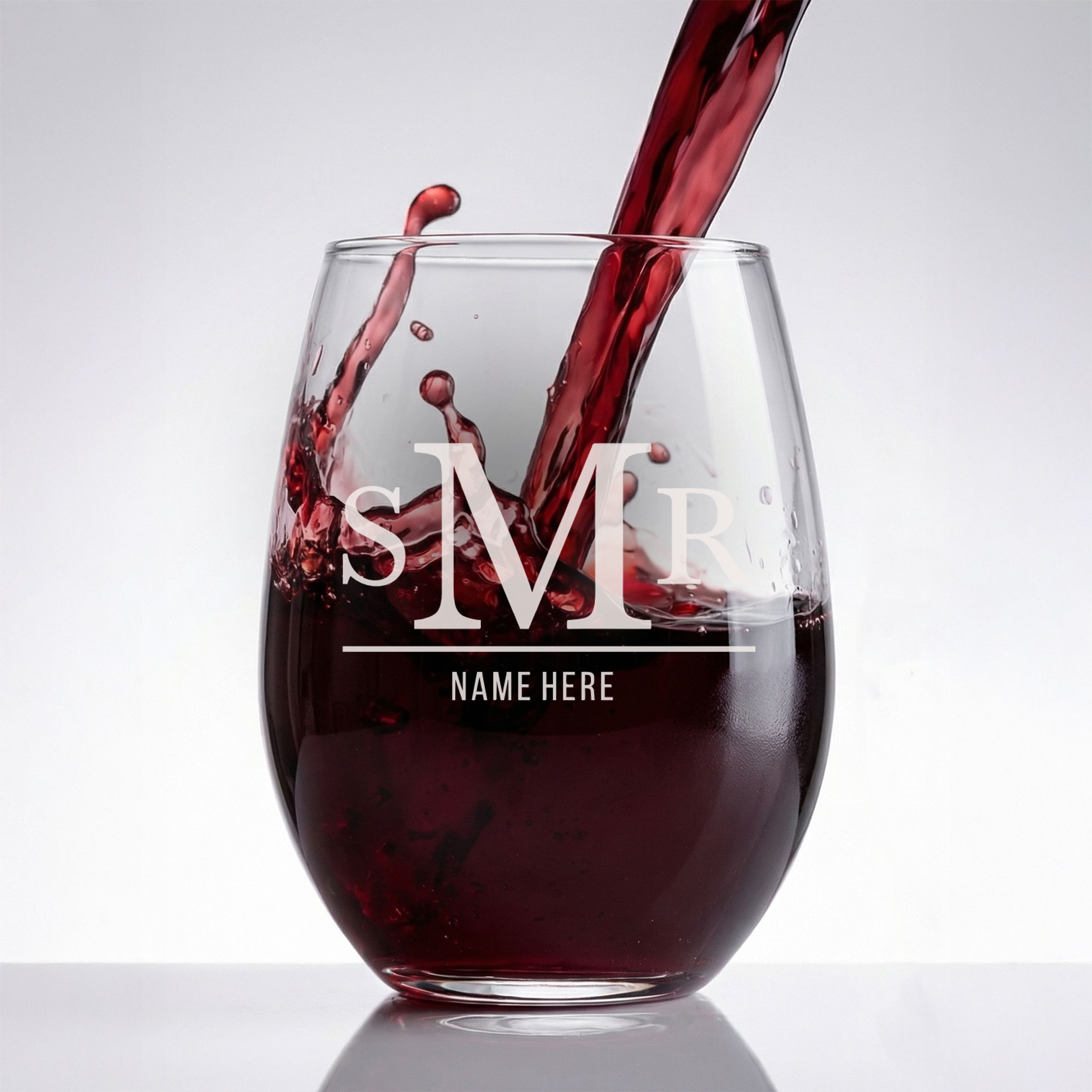 Personalized 3 Letter Monogram with Name Wine Glass Custom Engraved 15 oz Stemless Wine Glass