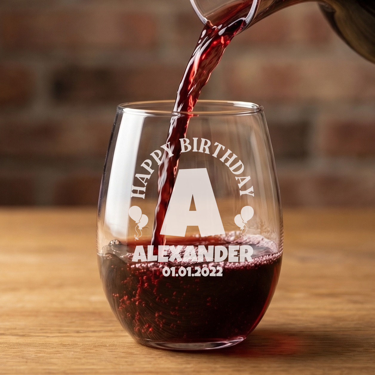 Personalized Birthday Themed Wine Glass Custom Engraved 15 oz Stemless Wine Glass