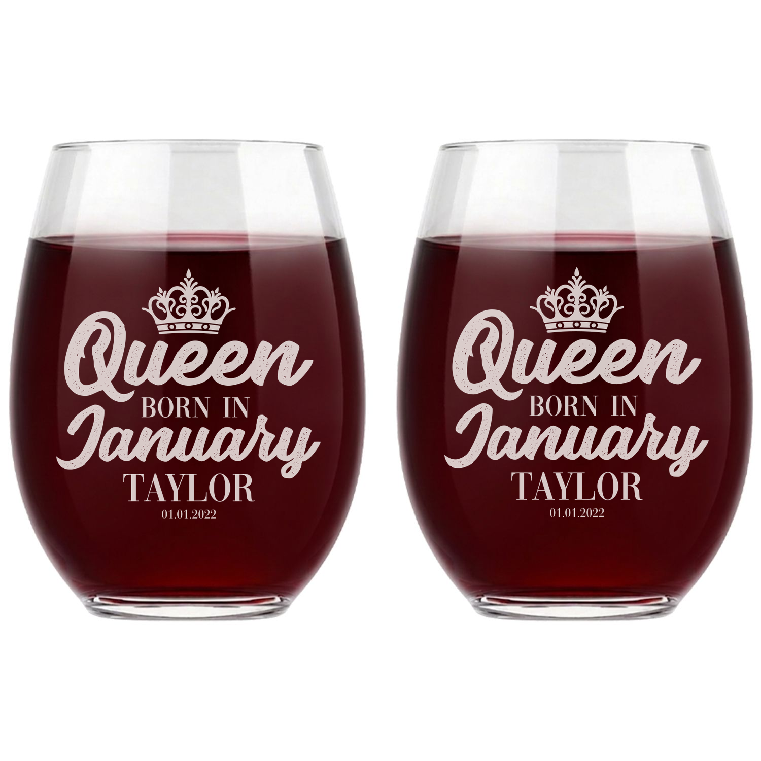 Personalized Birthday Themed Wine Glass with Name Custom Engraved 15 oz Stemless Wine Glass