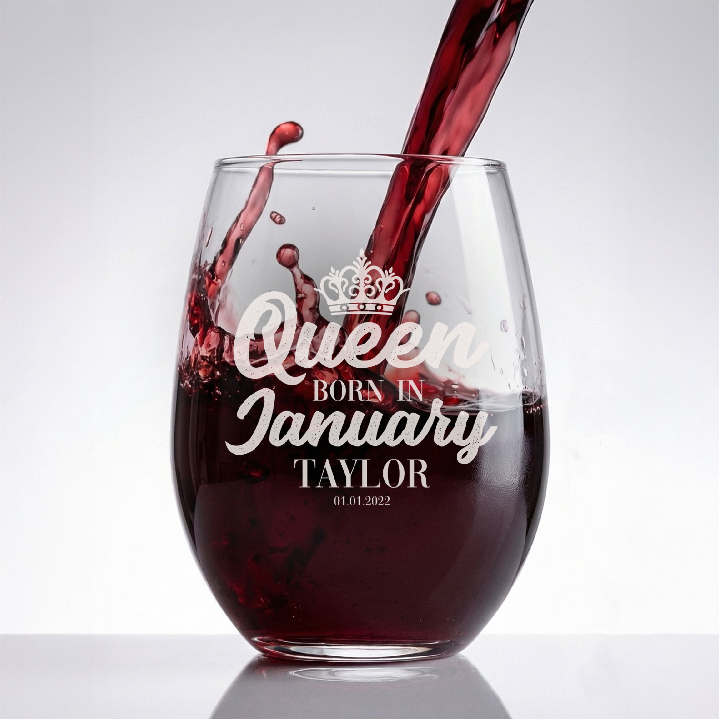 Personalized Birthday Themed Wine Glass with Name Custom Engraved 15 oz Stemless Wine Glass