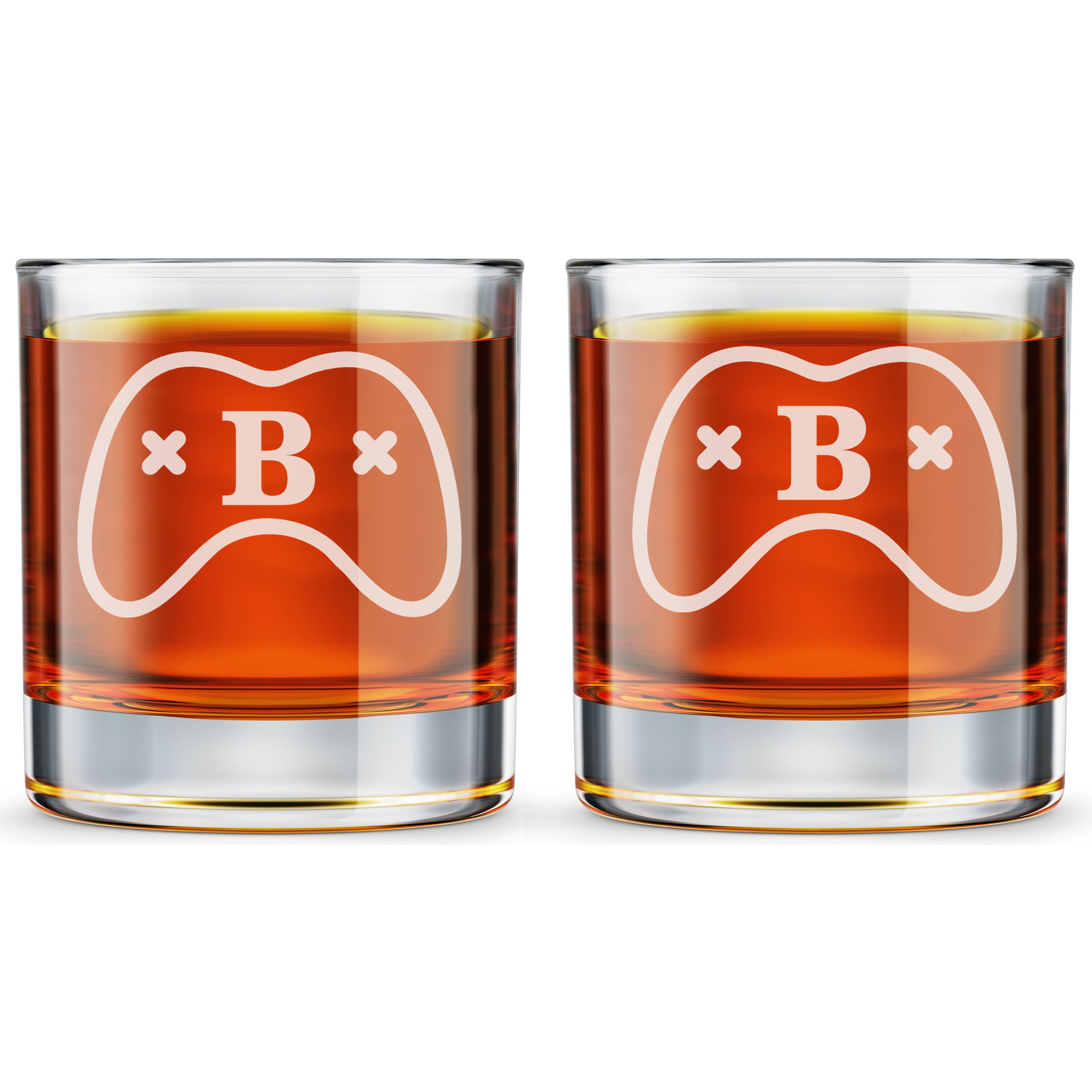 Personalized  Gamer Monogram Whiskey Glass Custom Engraved Old Fashioned Glass 11 oz