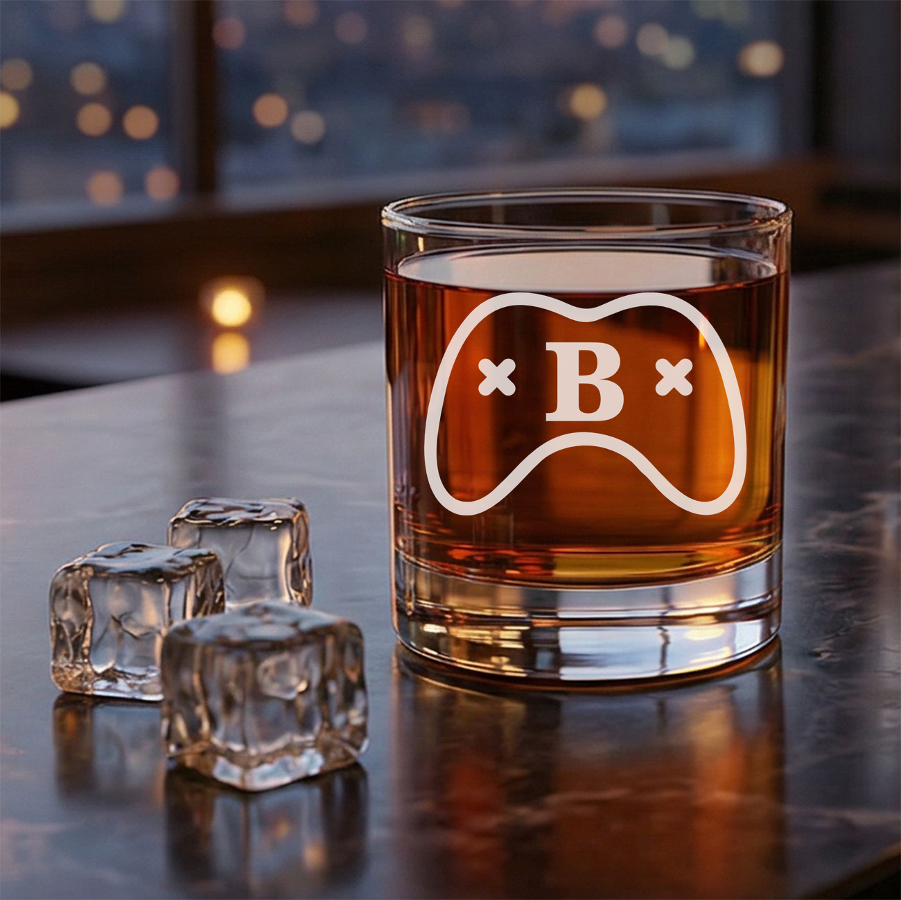 Personalized  Gamer Monogram Whiskey Glass Custom Engraved Old Fashioned Glass 11 oz