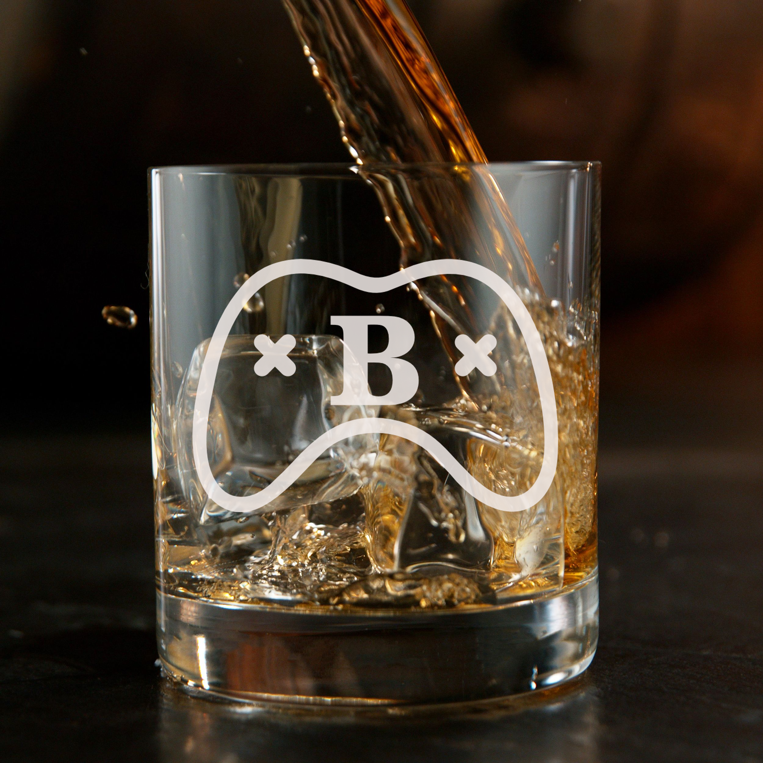 Personalized  Gamer Monogram Whiskey Glass Custom Engraved Old Fashioned Glass 11 oz
