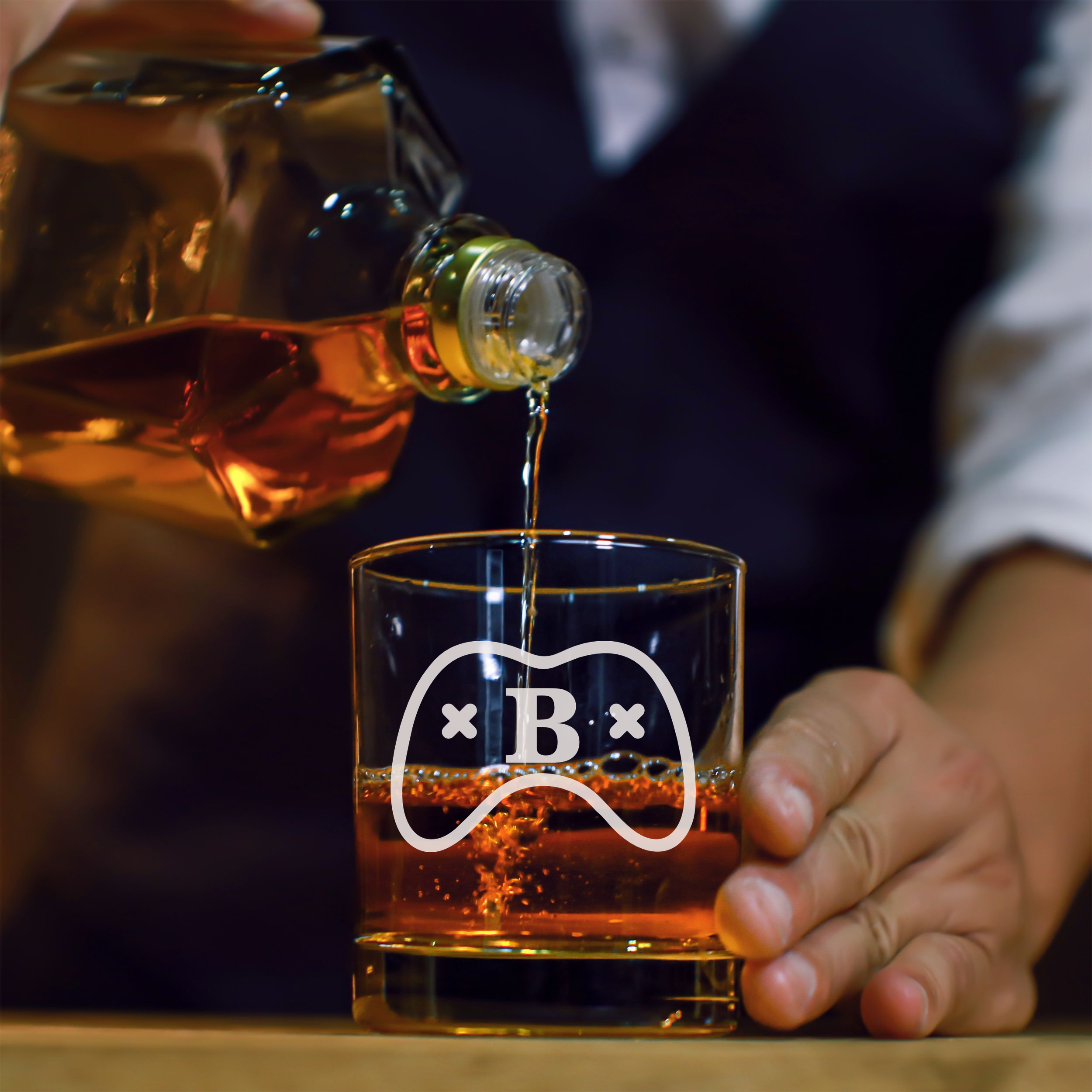Personalized  Gamer Monogram Whiskey Glass Custom Engraved Old Fashioned Glass 11 oz