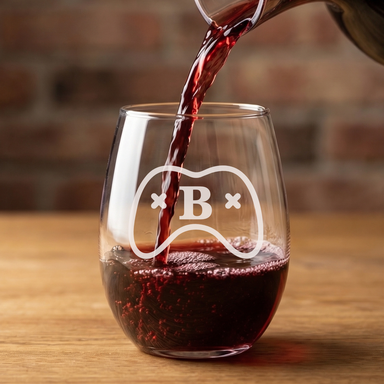 Personalized Gamer Monogram Wine Glass Custom Engraved 15 oz Stemless Wine Glass