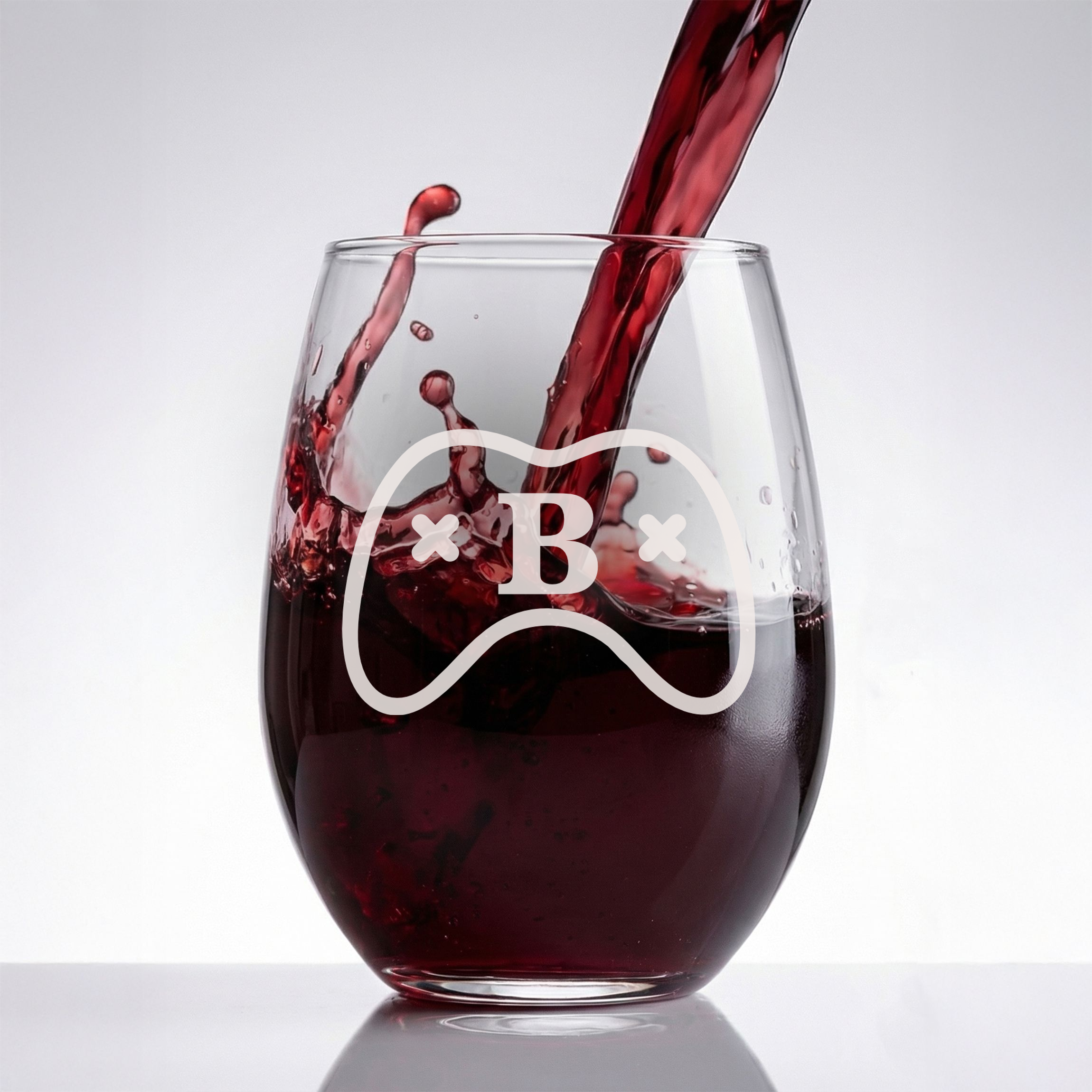 Personalized Gamer Monogram Wine Glass Custom Engraved 15 oz Stemless Wine Glass