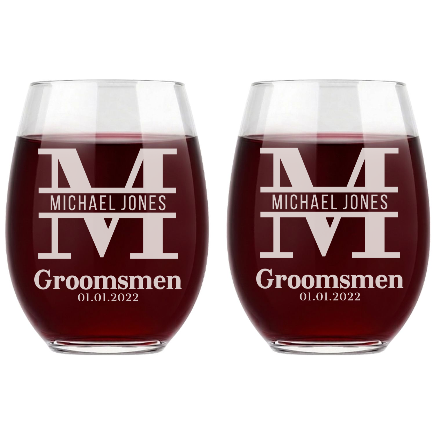 Personalized Groomsmen Themed Wine Glass Custom Engraved 15 oz Stemless Wine Glass