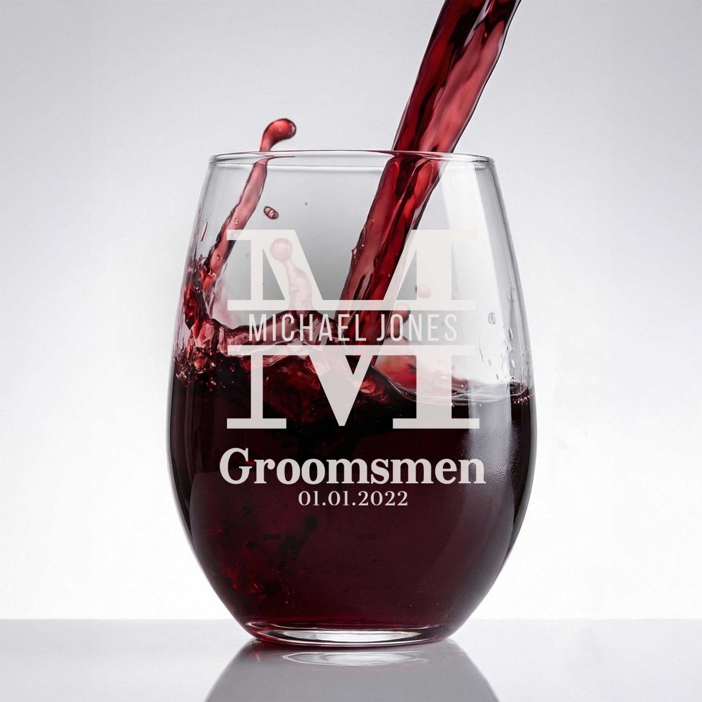 Personalized Groomsmen Themed Wine Glass Custom Engraved 15 oz Stemless Wine Glass