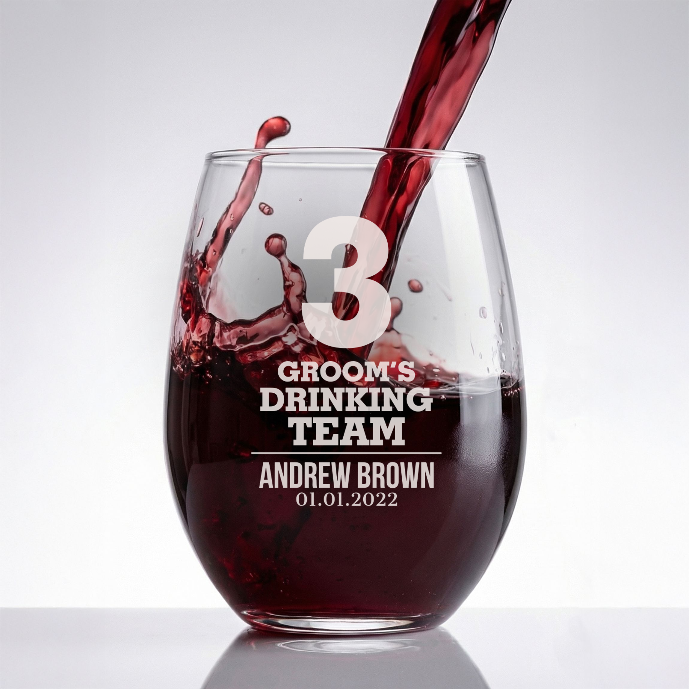 Personalized Wine Glass for Groomsmen Custom Engraved 15 oz Stemless Wine Glass