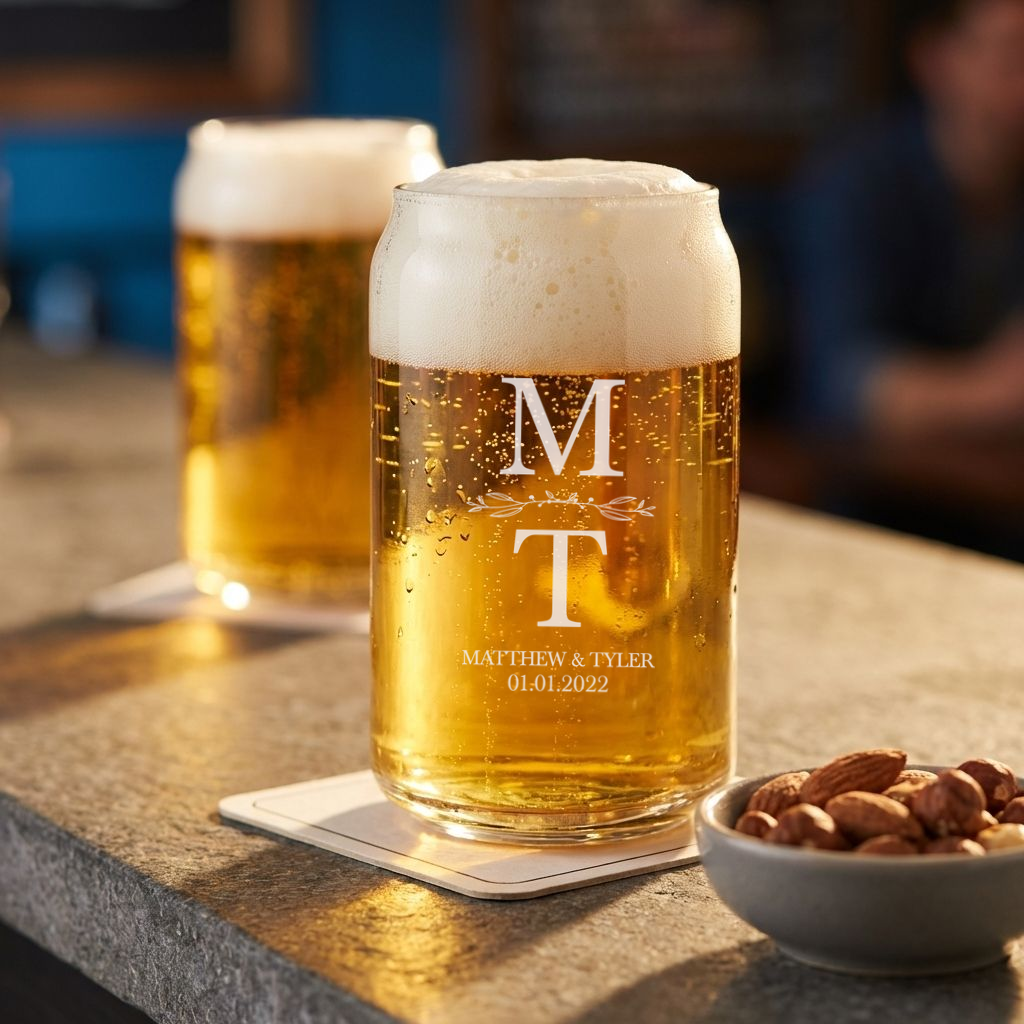 Personalized Wedding Themed Beer Can Custom Engraved 16 oz Beer Can Glass