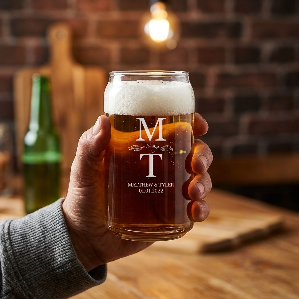 Personalized Wedding Themed Beer Can Custom Engraved 16 oz Beer Can Glass
