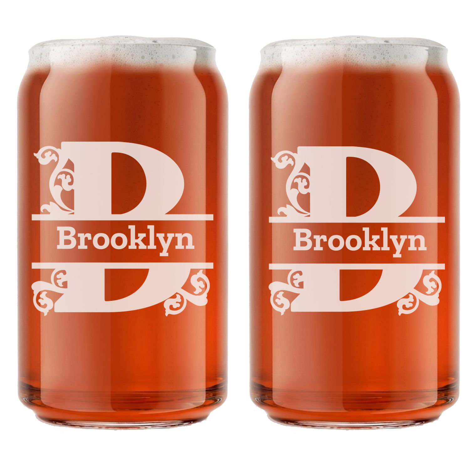 Personalized 1 Letter Monogram Beer Can Custom Engraved 16 oz Beer Can Glass