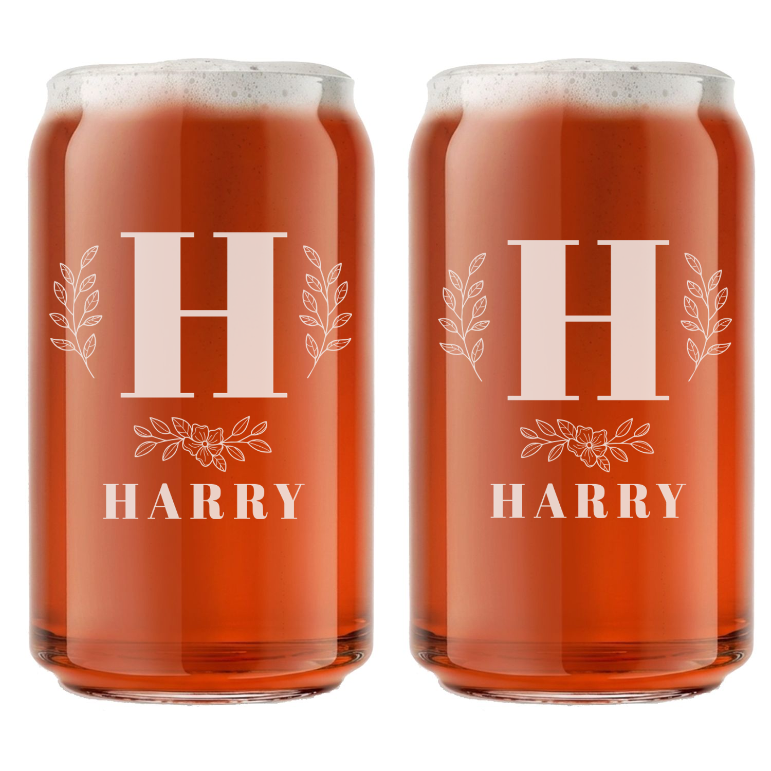 Personalized 1 Letter with Name Monogram Beer Can Custom Engraved 16 oz Beer Can Glass
