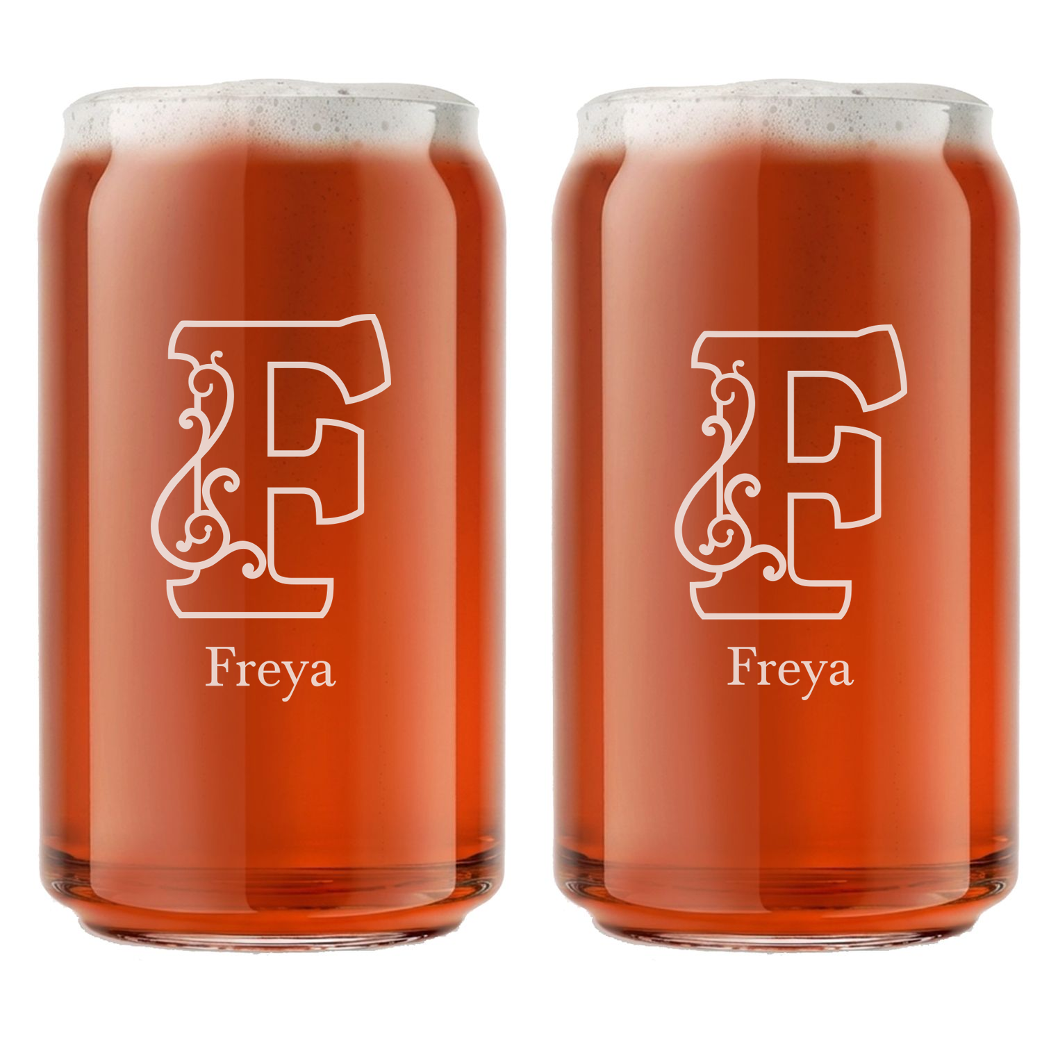Personalized 1 Letter Floral Themed Monogram Beer Can Custom Engraved 16 oz Beer Can Glass