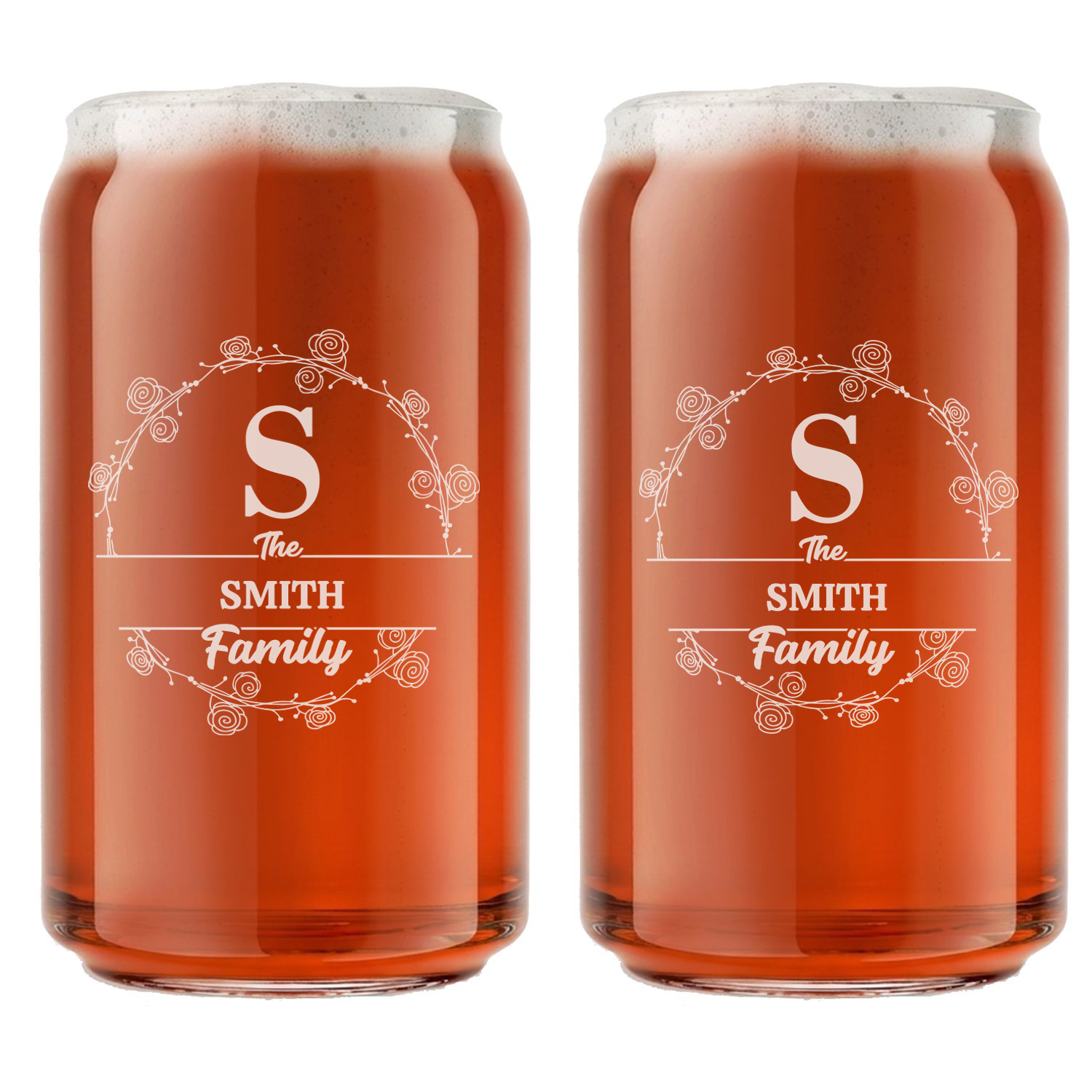 Personalized Beer Can with Family Name Custom Engraved 16 oz Beer Can Glass