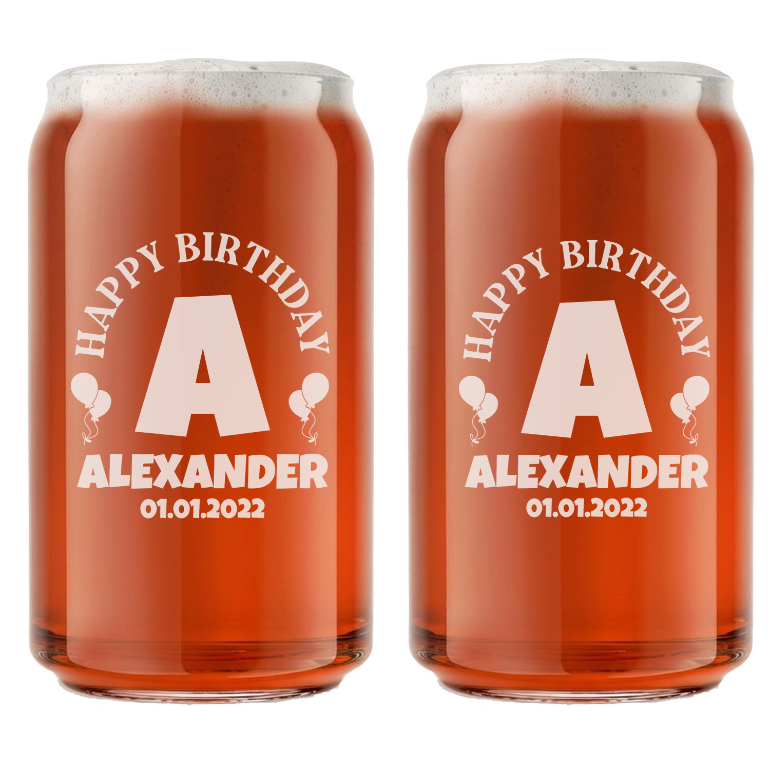 Personalized Birthday Themed Beer Can Custom Engraved 16 oz Beer Can Glass