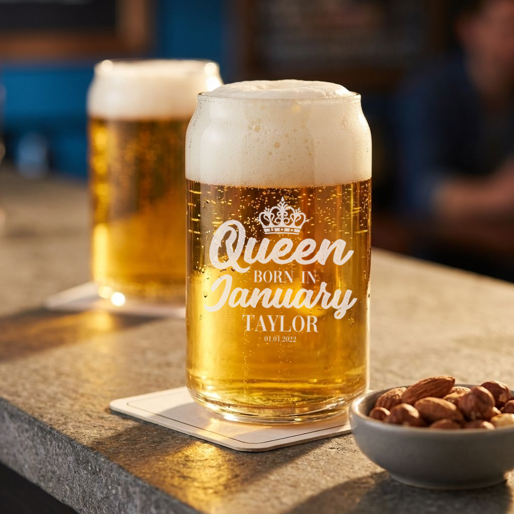 Personalized Birthday Themed Beer Can with Name Custom Engraved 16 oz Beer Can Glass