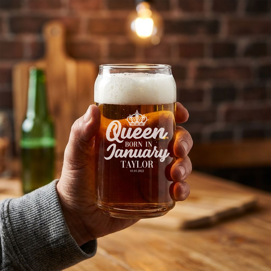 Personalized Birthday Themed Beer Can with Name Custom Engraved 16 oz Beer Can Glass