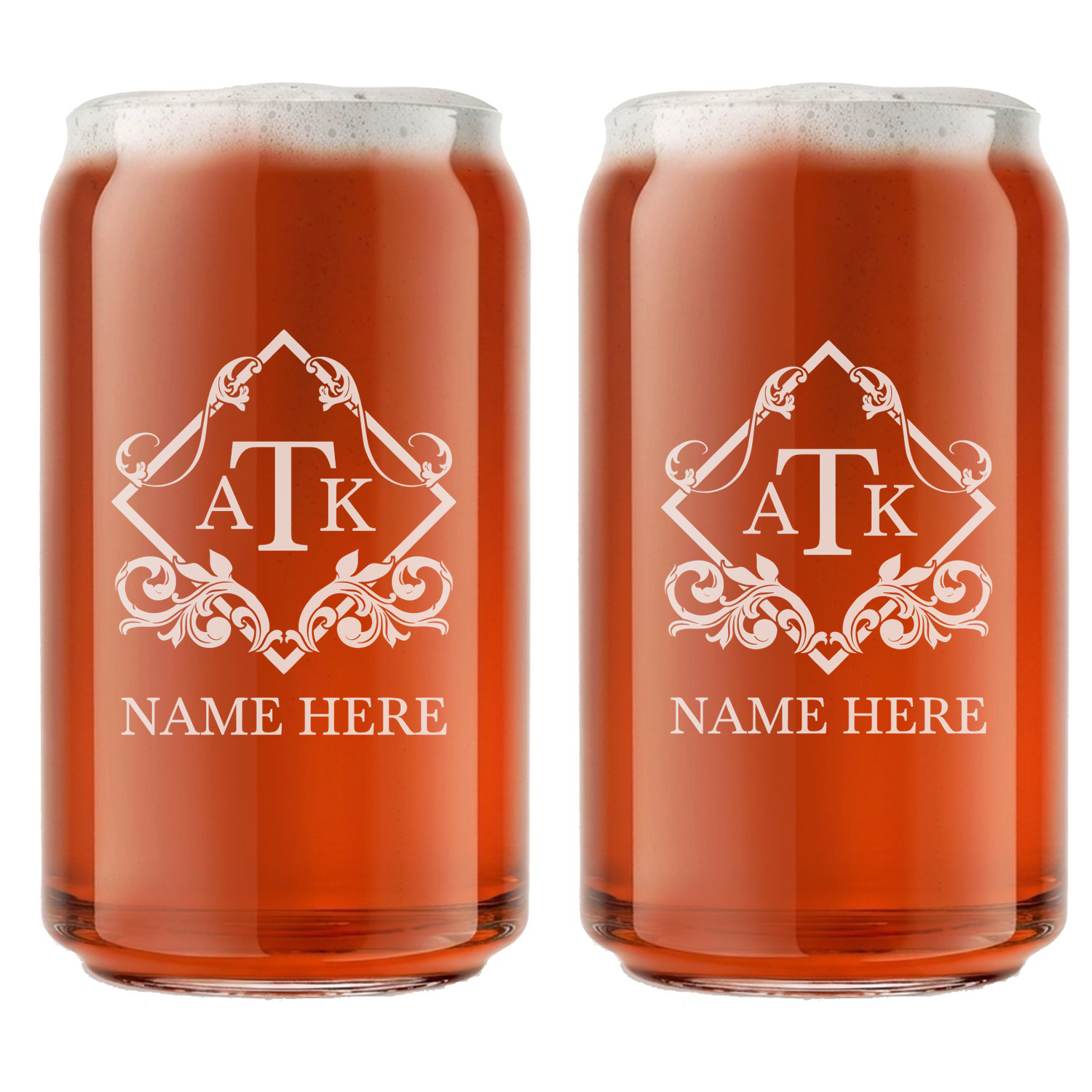 Personalized 3 Letter Monogram Beer Can Custom Engraved 16 oz Beer Can Glass