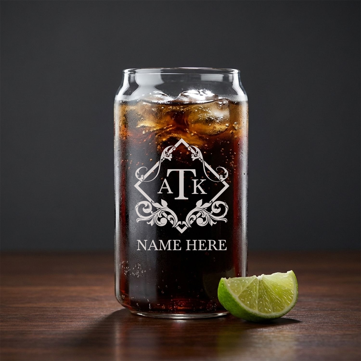 Personalized 3 Letter Monogram Beer Can Custom Engraved 16 oz Beer Can Glass
