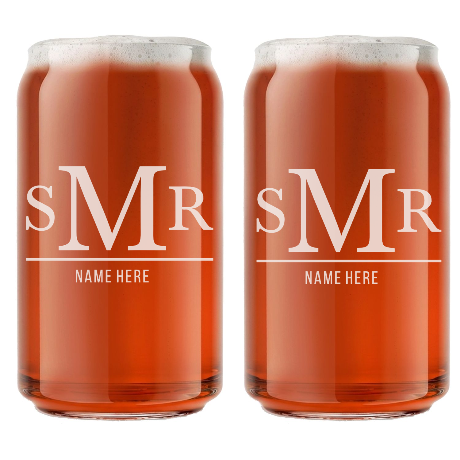Personalized 3 Letter Monogram with Name Beer Can Custom Engraved 16 oz Beer Can Glass