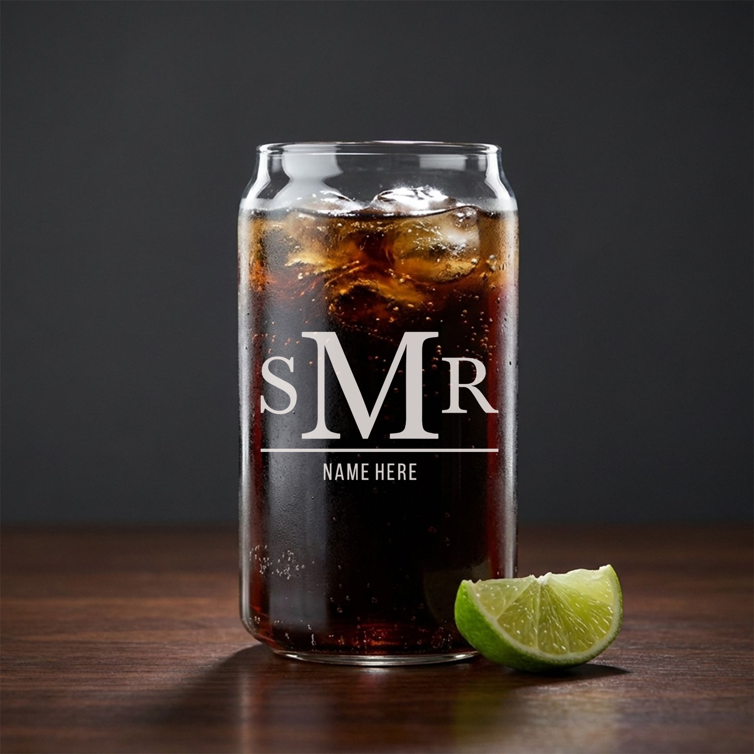 Personalized 3 Letter Monogram with Name Beer Can Custom Engraved 16 oz Beer Can Glass