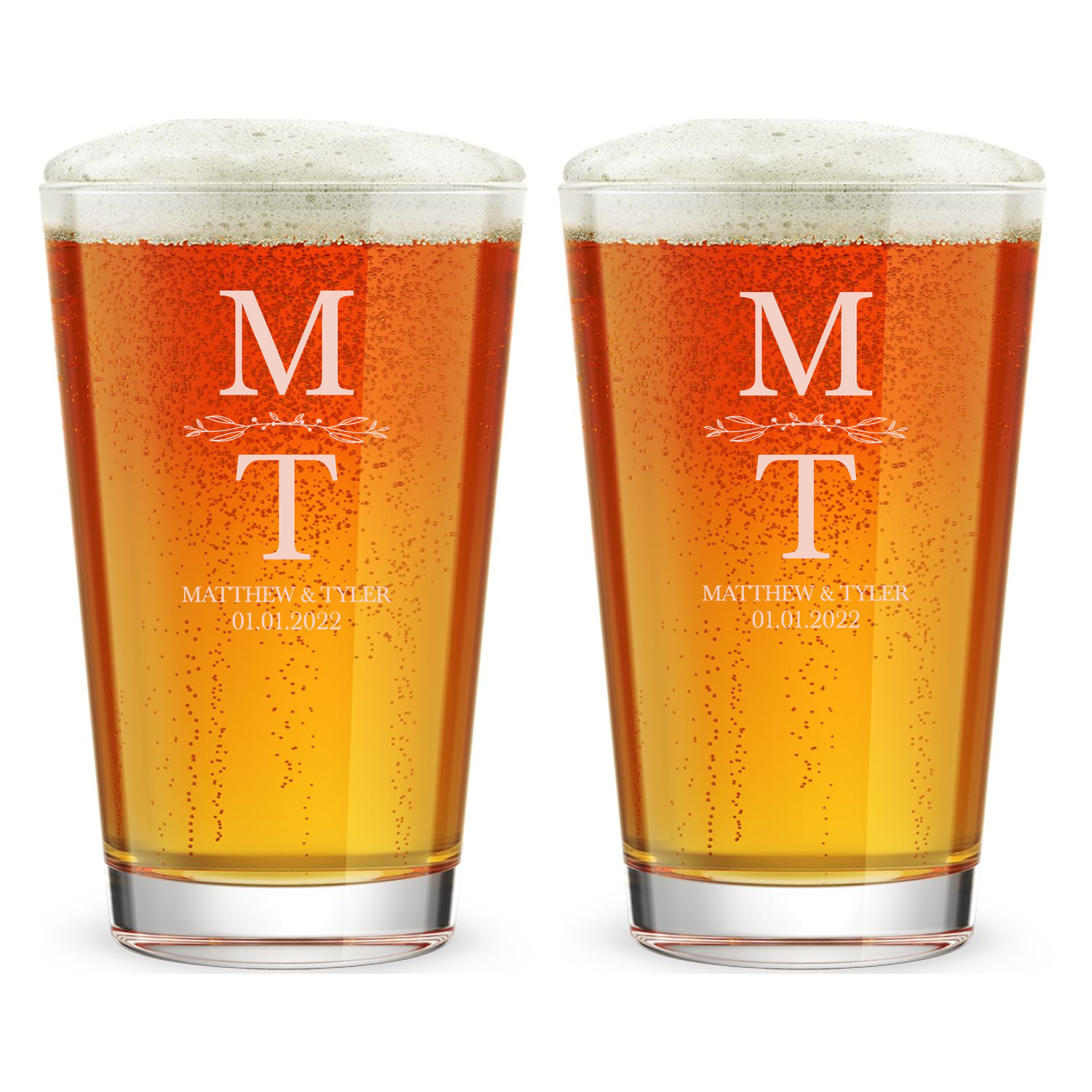 Personalized Wedding Themed Pint Glass Custom Engraved 16 oz Tall Pint Glass