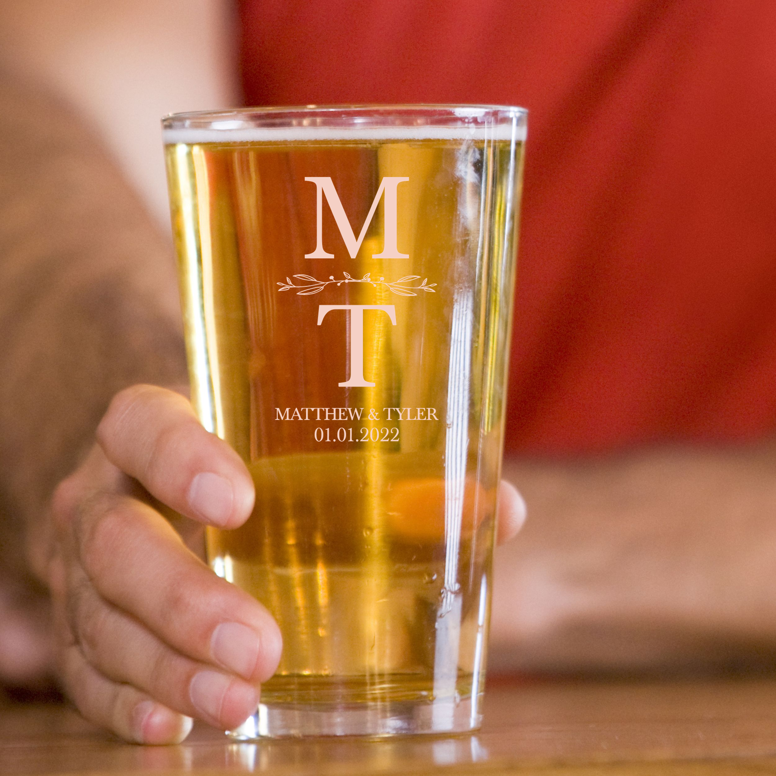 Personalized Wedding Themed Pint Glass Custom Engraved 16 oz Tall Pint Glass