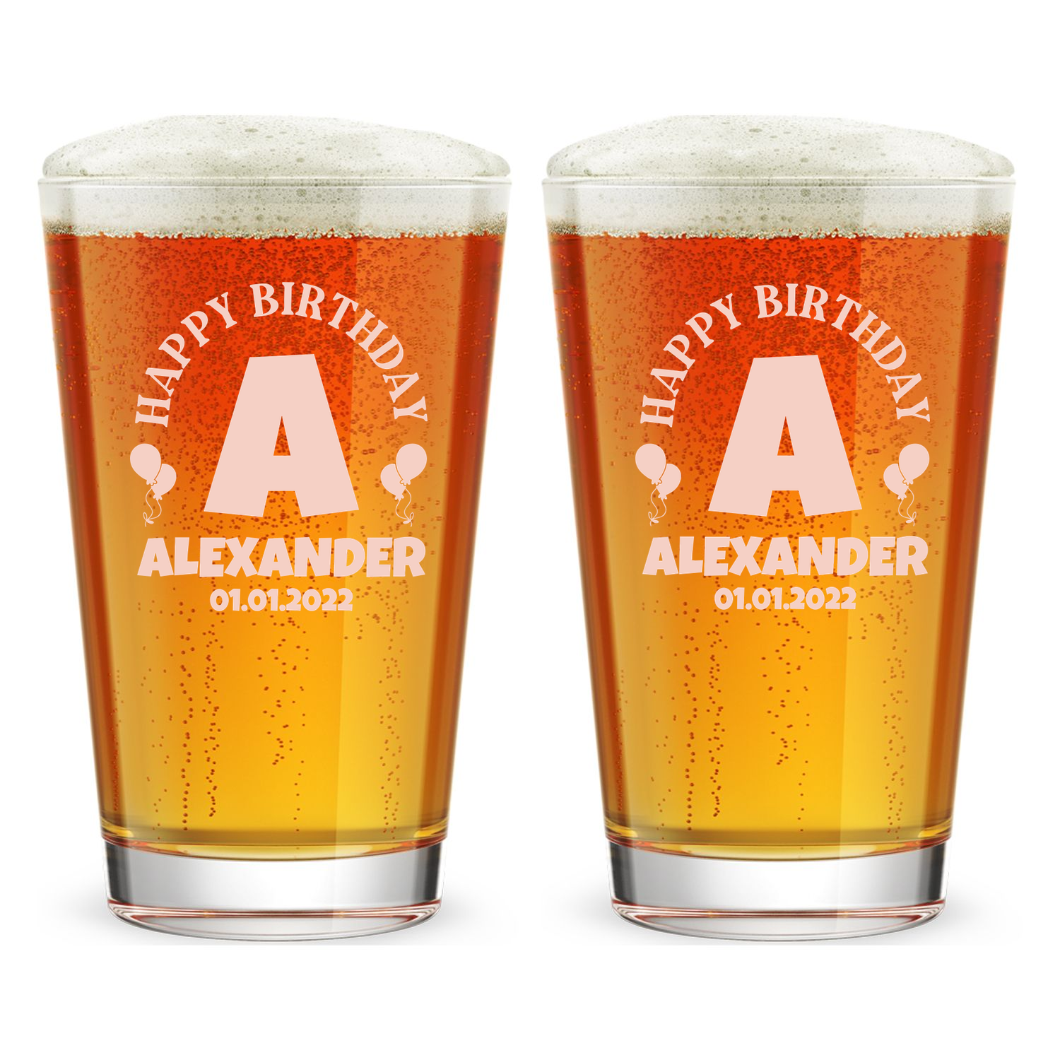 Personalized Birthday Themed Pint Glass Custom Engraved 16 oz Tall Pint Glass