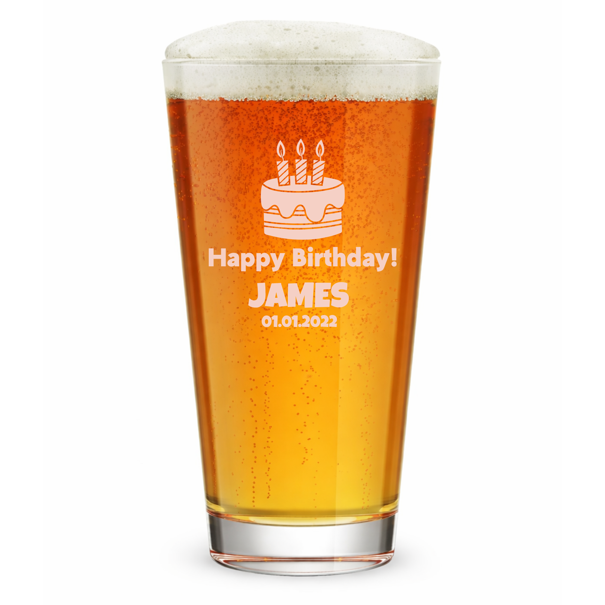 Personalized Birthday Themed Pint Glass with Name Custom Engraved 16 oz Tall Pint Glass
