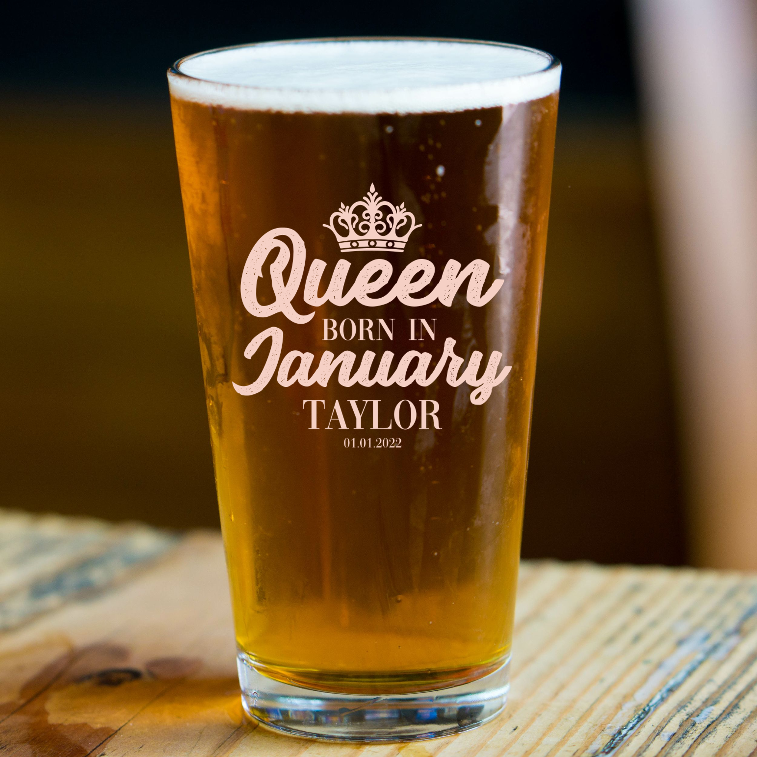 Personalized Birthday Themed Pint Glass with Name Custom Engraved 16 oz Tall Pint Glass
