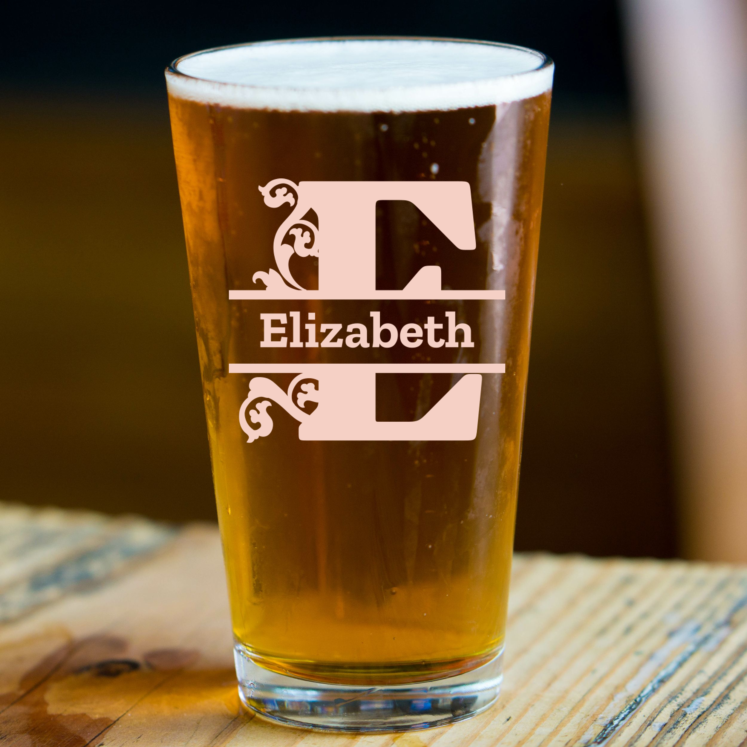 Personalized 1 Letter Monogram Pint Glass Custom Engraved 16 oz Tall Pint Glass