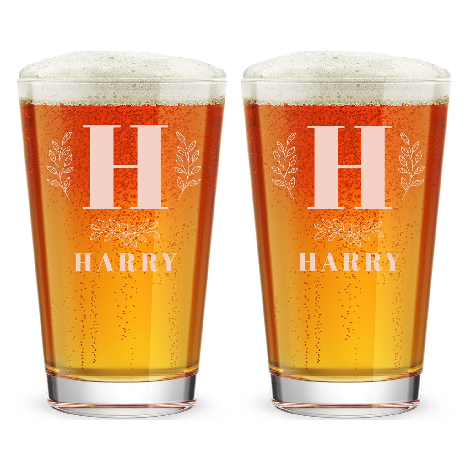 Personalized 1 Letter with Name Monogram Pint Glass Custom Engraved 16 oz Tall Pint Glass