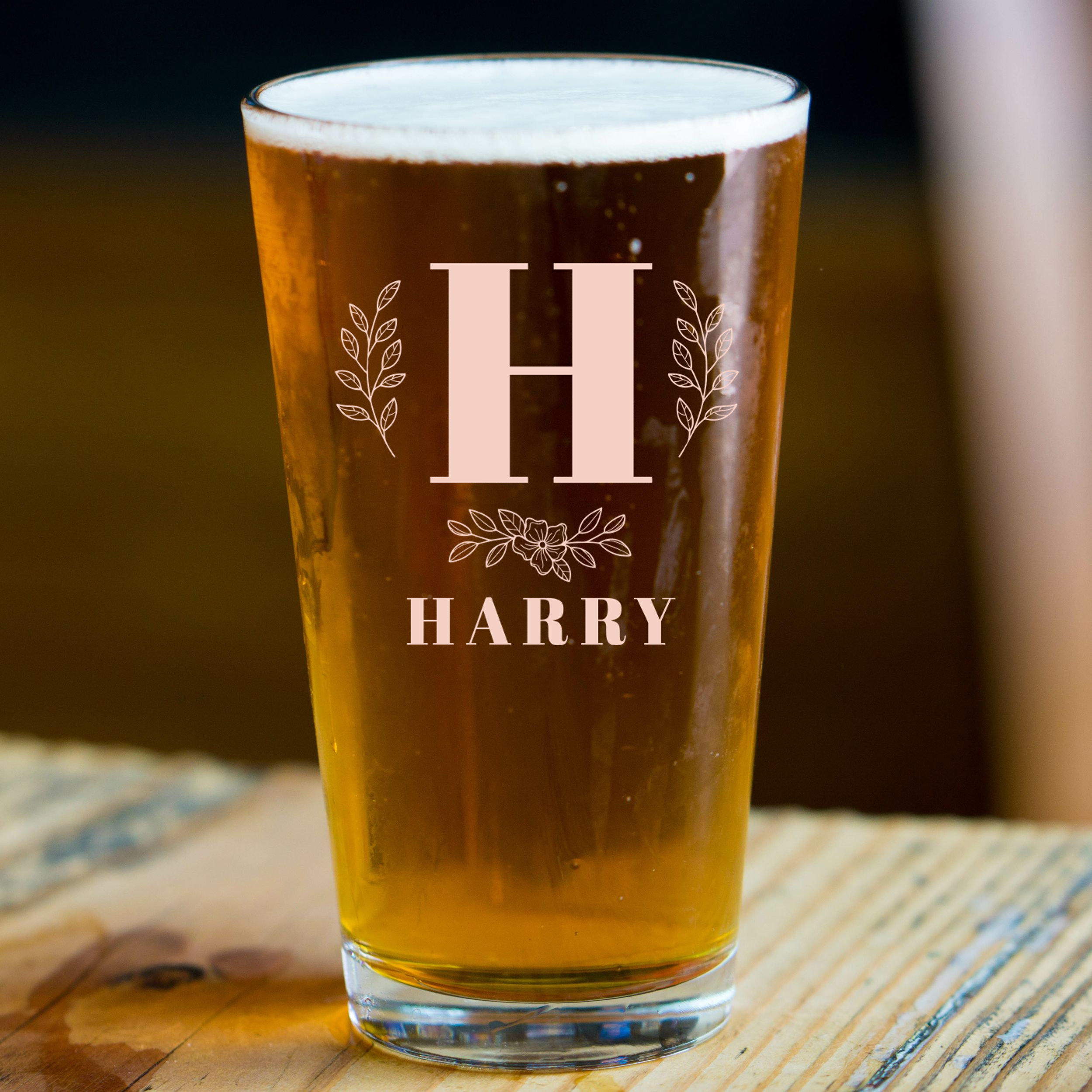 Personalized 1 Letter with Name Monogram Pint Glass Custom Engraved 16 oz Tall Pint Glass