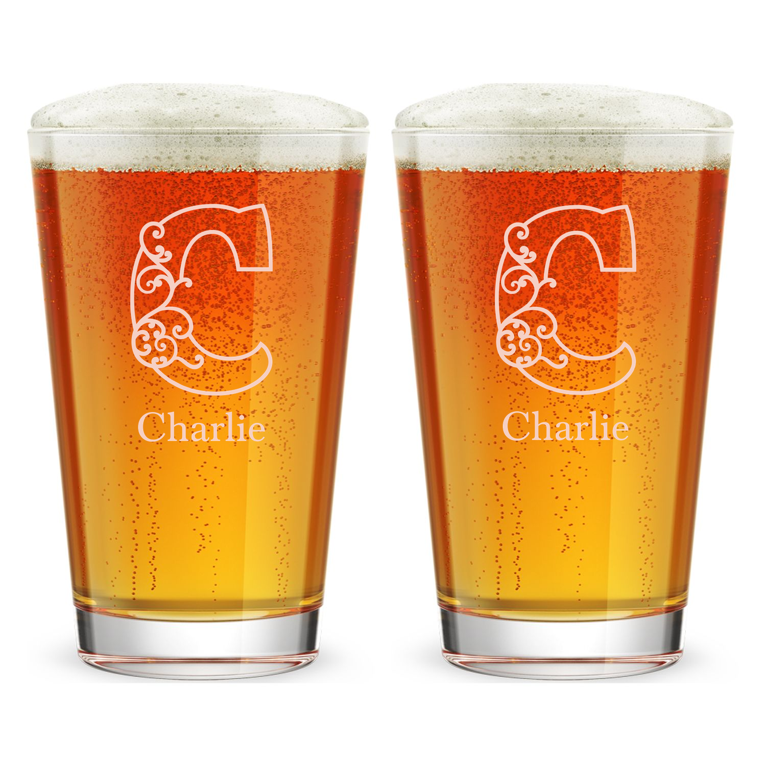 Personalized 1 Letter Floral Themed Monogram Pint Glass Custom Engraved 16 oz Tall Pint Glass