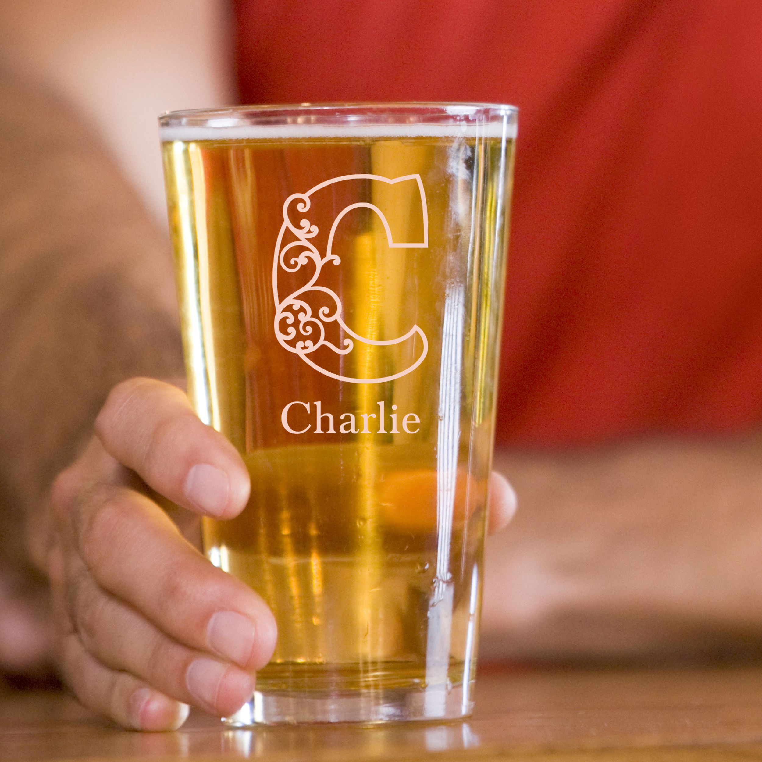 Personalized 1 Letter Floral Themed Monogram Pint Glass Custom Engraved 16 oz Tall Pint Glass
