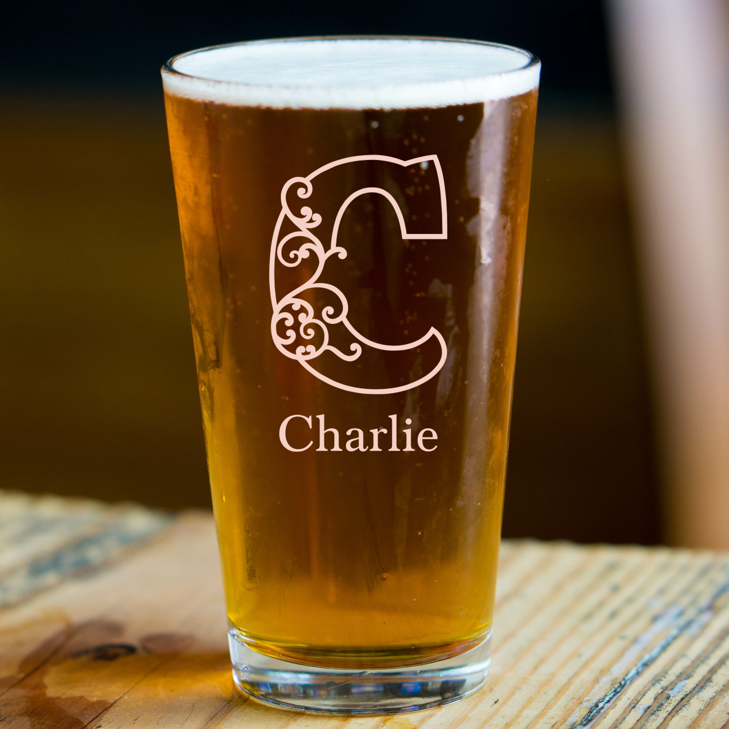 Personalized 1 Letter Floral Themed Monogram Pint Glass Custom Engraved 16 oz Tall Pint Glass