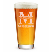 Personalized Groomsmen Themed Pint Glass Custom Engraved 16 oz Tall Pint Glass
