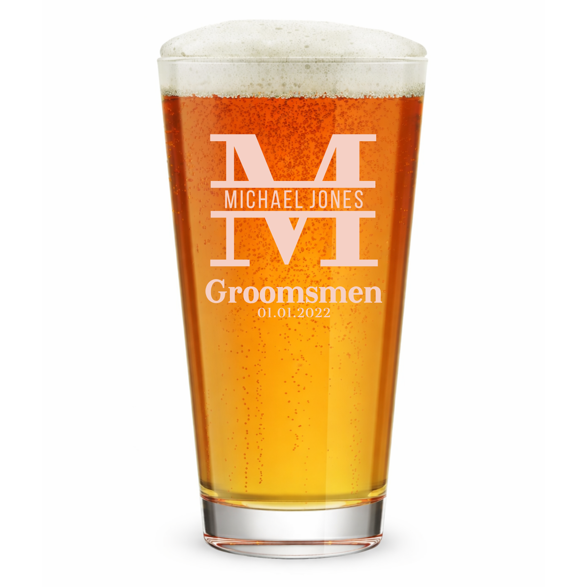 Personalized Groomsmen Themed Pint Glass Custom Engraved 16 oz Tall Pint Glass