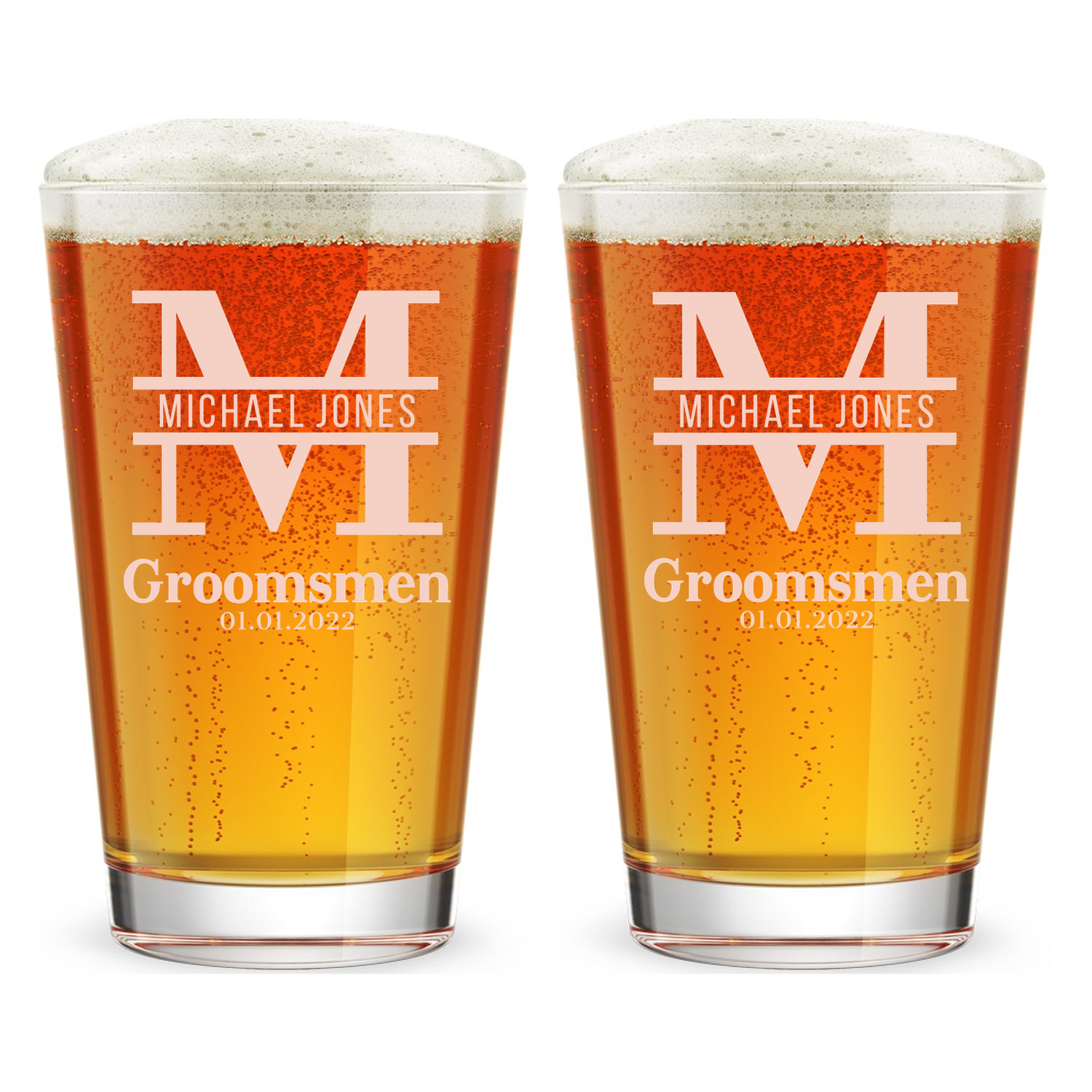 Personalized Groomsmen Themed Pint Glass Custom Engraved 16 oz Tall Pint Glass