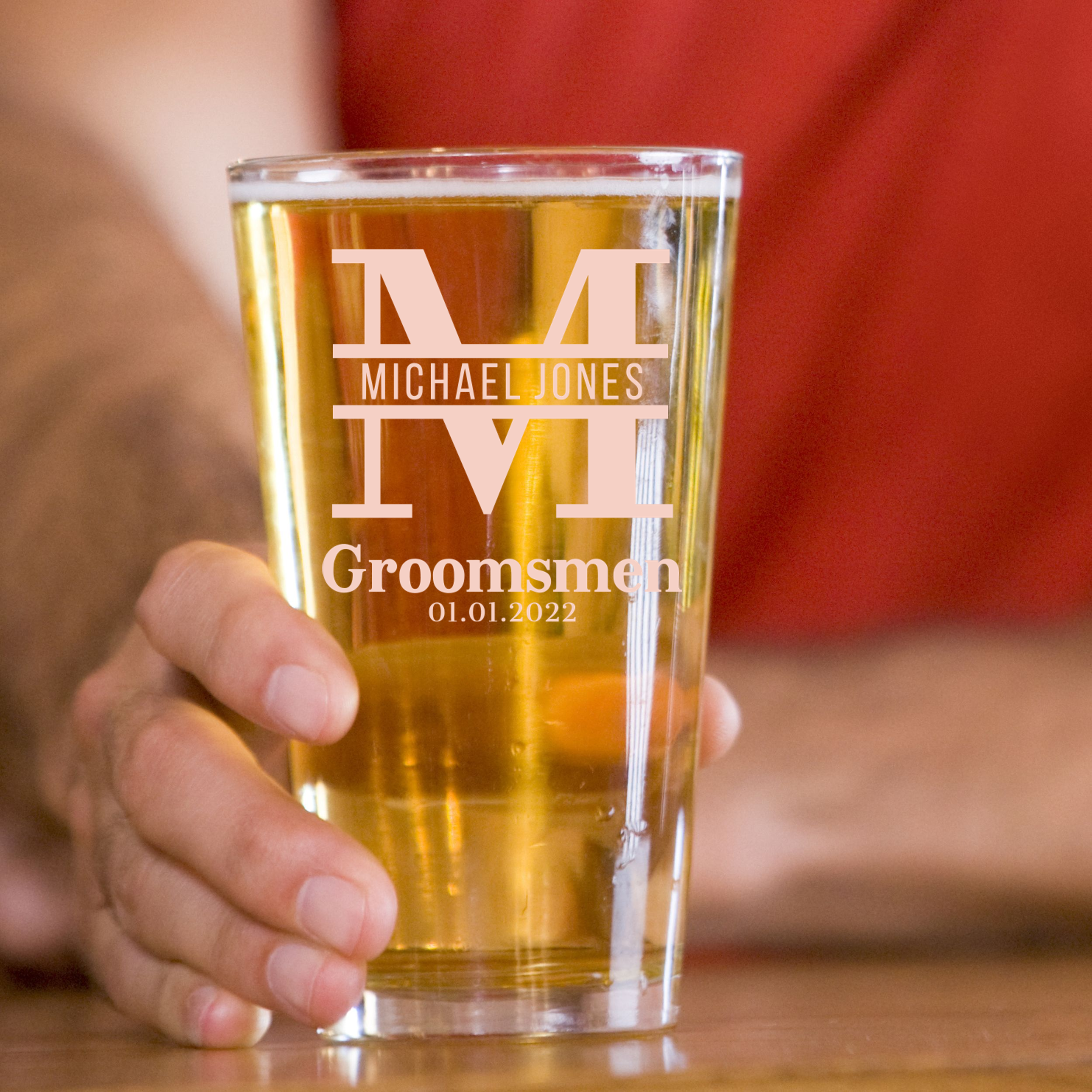 Personalized Groomsmen Themed Pint Glass Custom Engraved 16 oz Tall Pint Glass