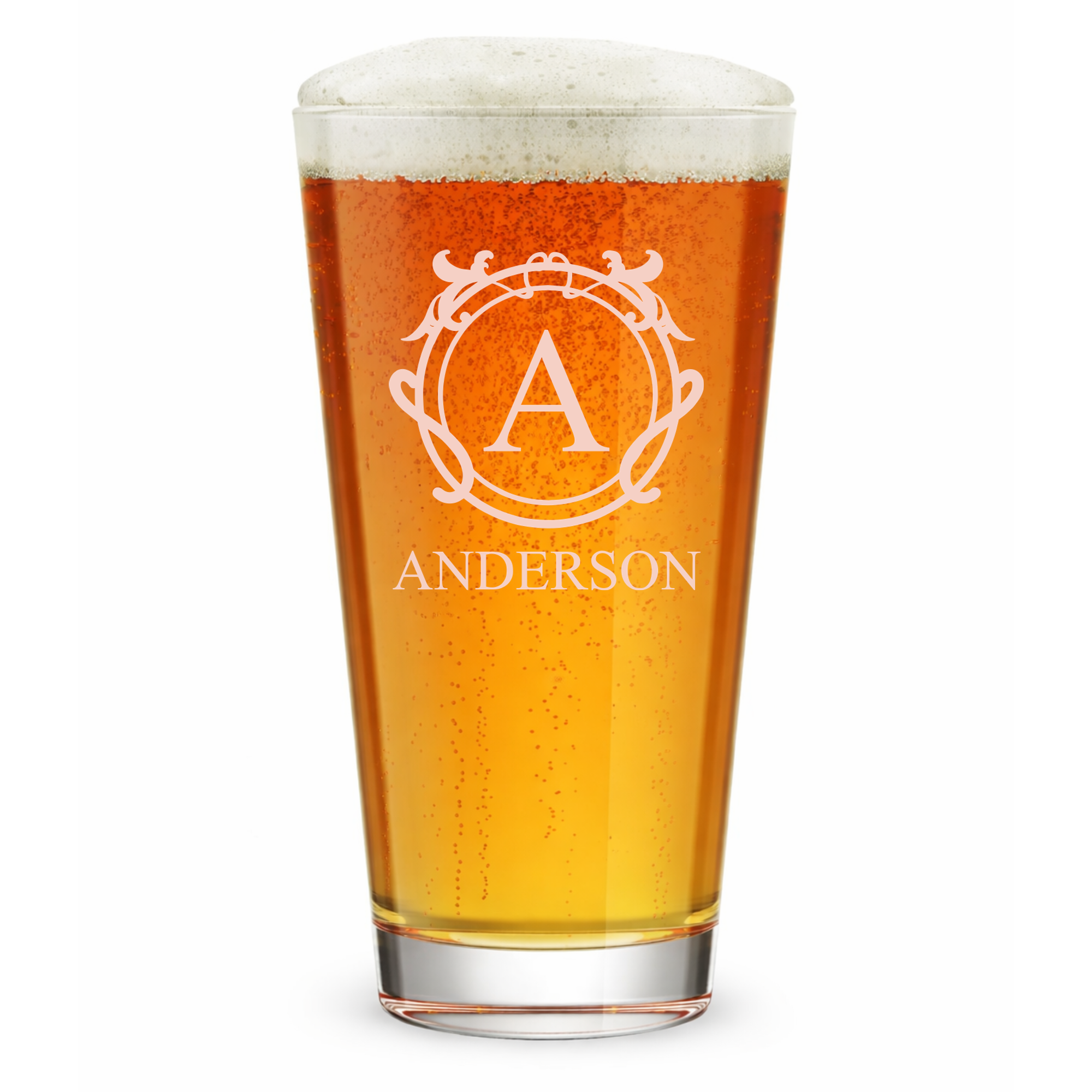 Personalized Pint Glass with Family Name Custom Engraved 16 oz Tall Pint Glass
