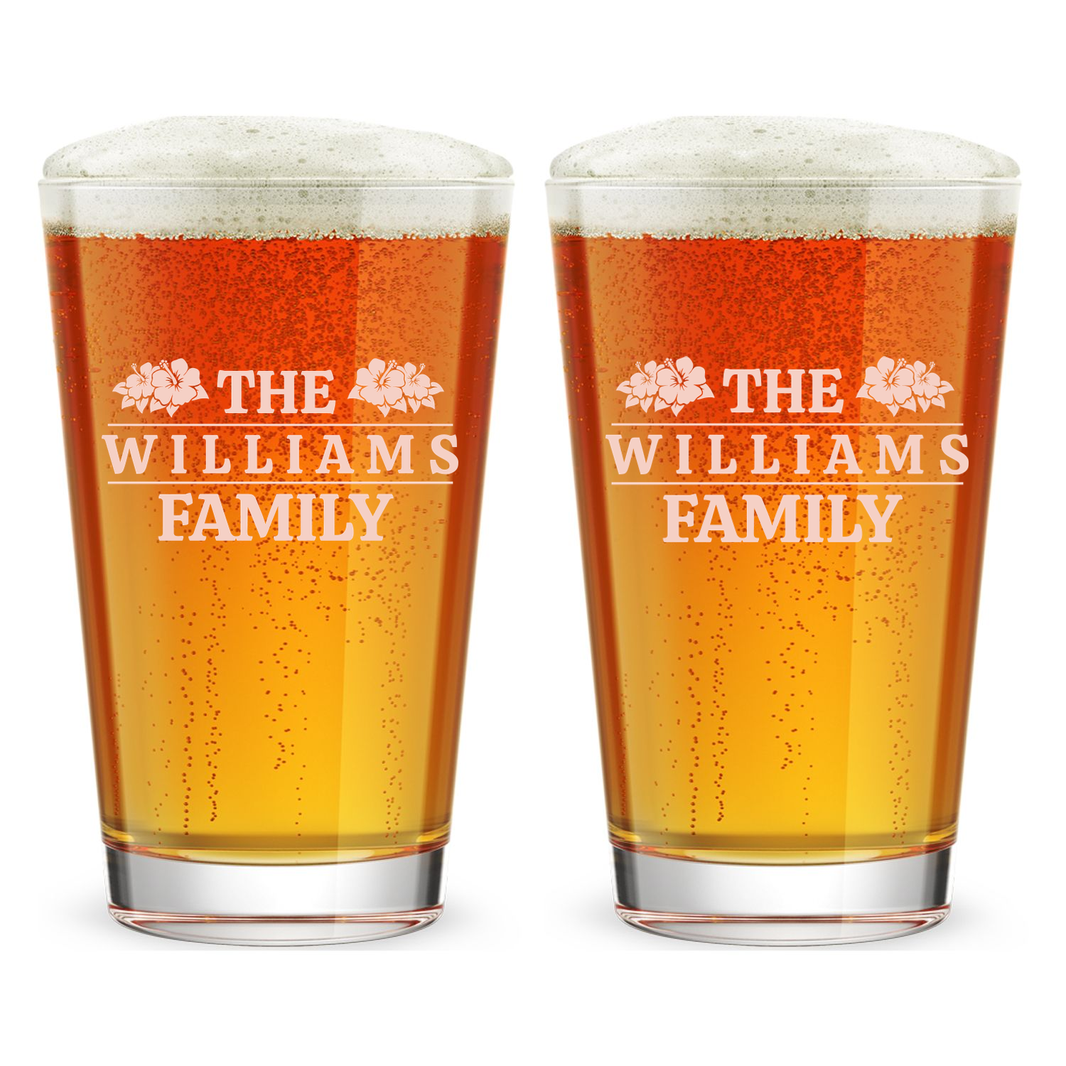 Personalized Pint Glass with Family Name Custom Engraved 16 oz Tall Pint Glass