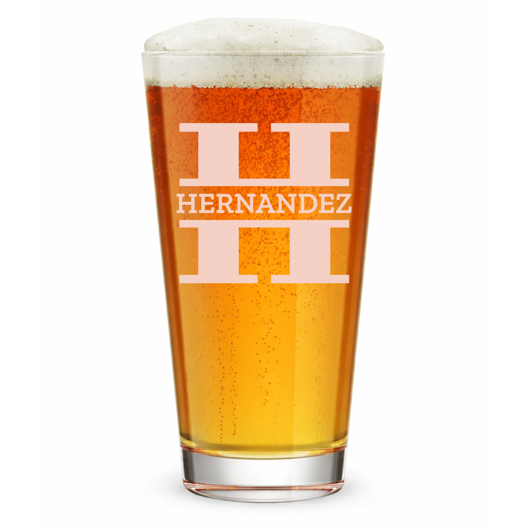 Personalized Pint Glass with Surname Custom Engraved 16 oz Tall Pint Glass