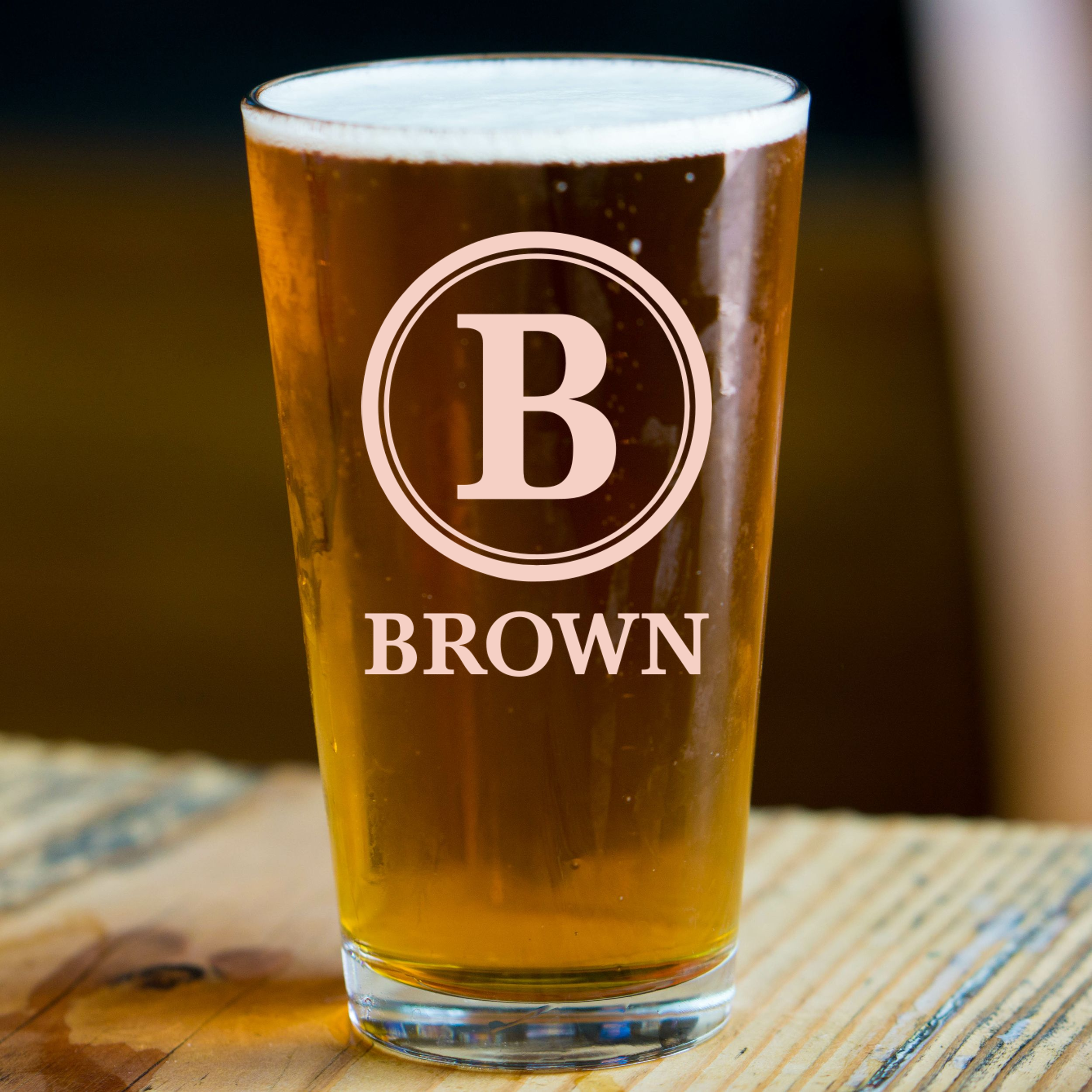 Personalized Pint Glass with Surname Custom Engraved 16 oz Tall Pint Glass