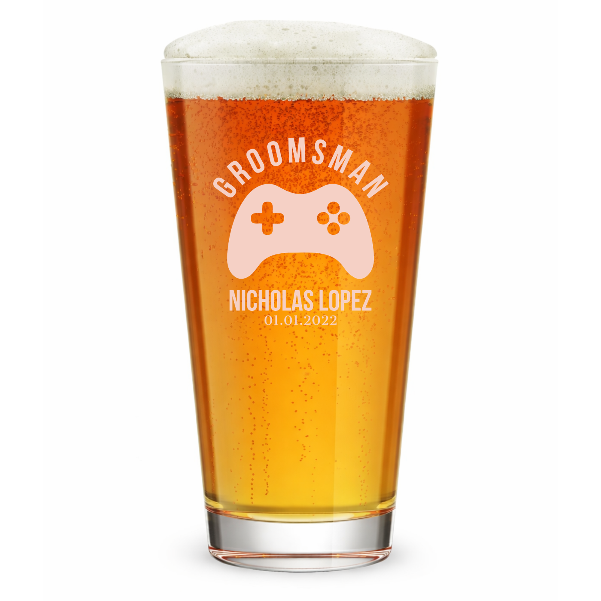Personalized Groomsmen Themed Pint Glass Custom Engraved 16 oz Tall Pint Glass