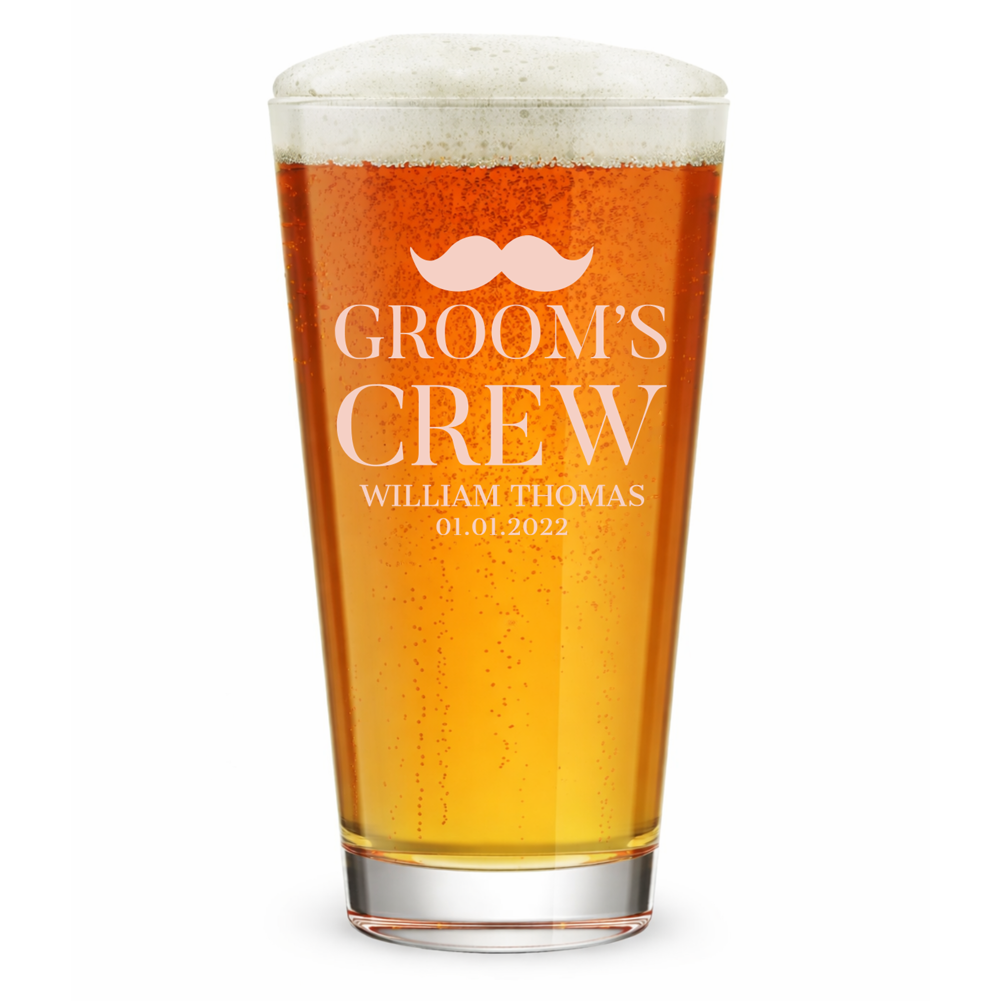 Personalized Groomsmen Themed Pint Glass Custom Engraved 16 oz Tall Pint Glass