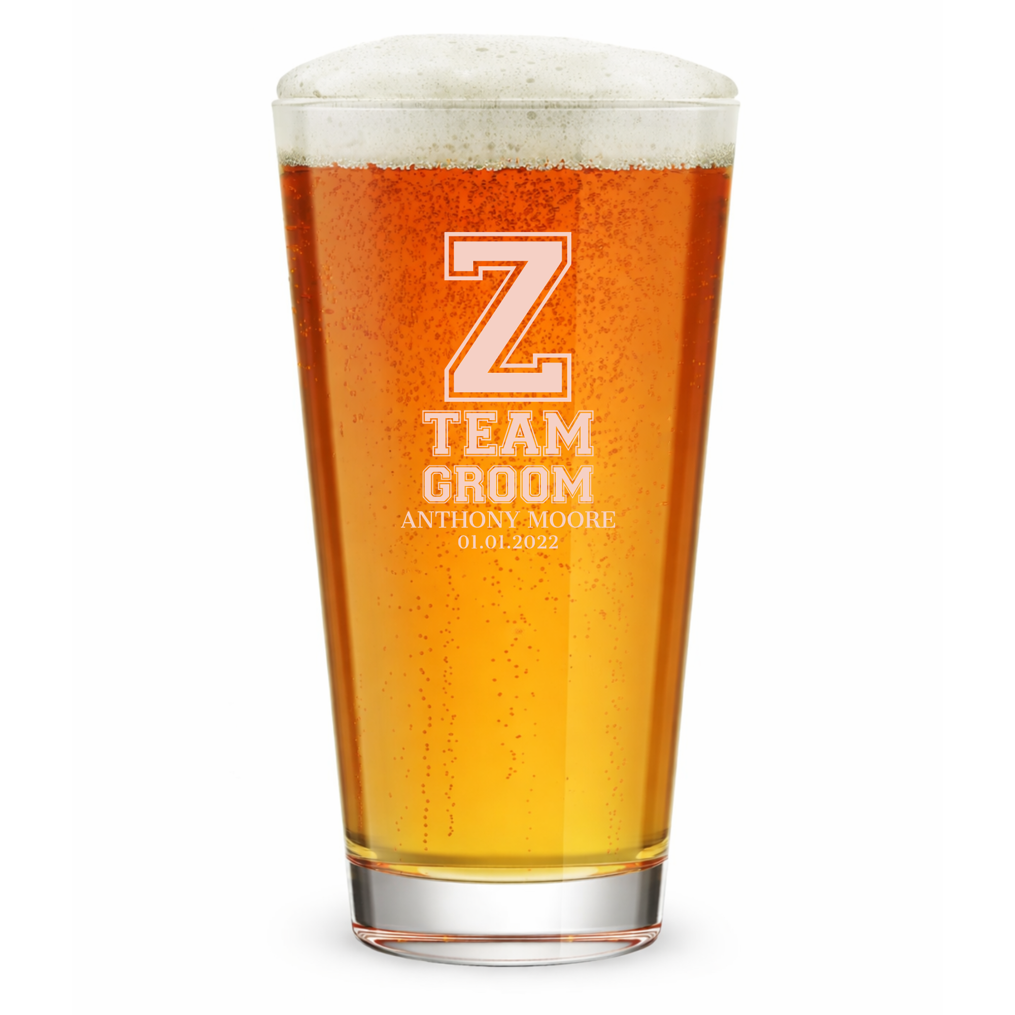 Personalized Groomsmen Themed Pint Glass Custom Engraved 16 oz Tall Pint Glass