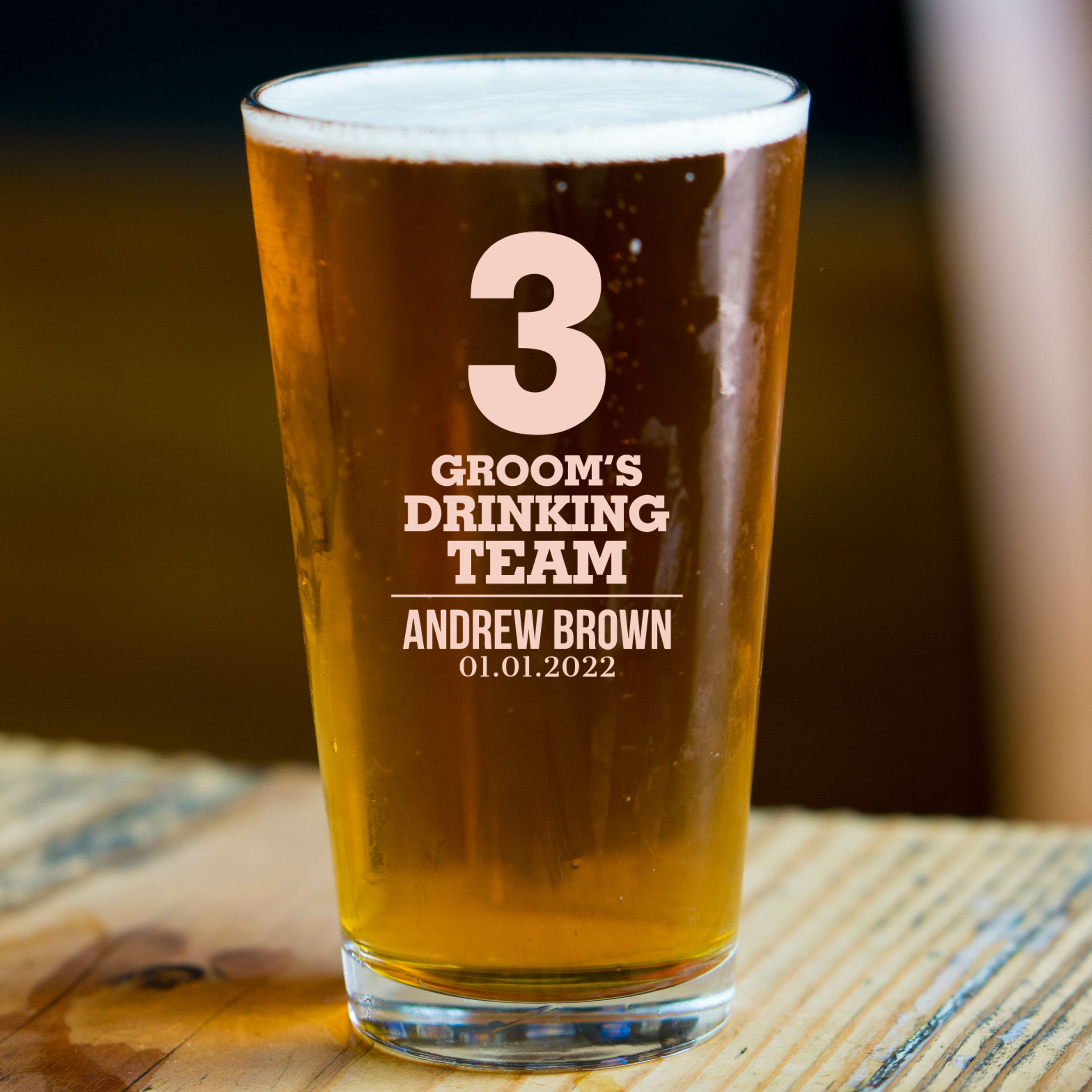 Personalized Pint Glass for Groomsmen Custom Engraved 16 oz Tall Pint Glass
