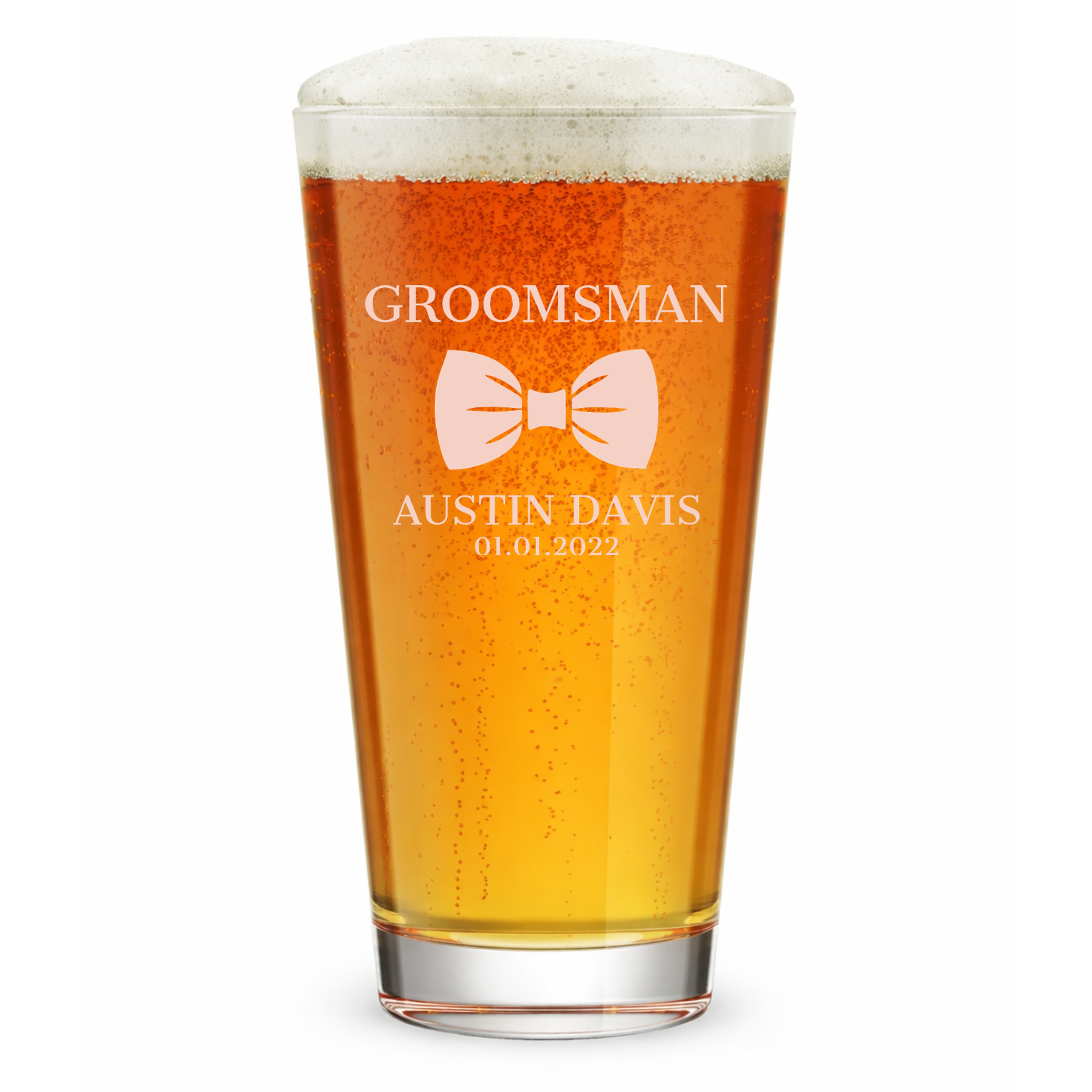 Personalized Pint Glass for Groomsmen Custom Engraved 16 oz Tall Pint Glass